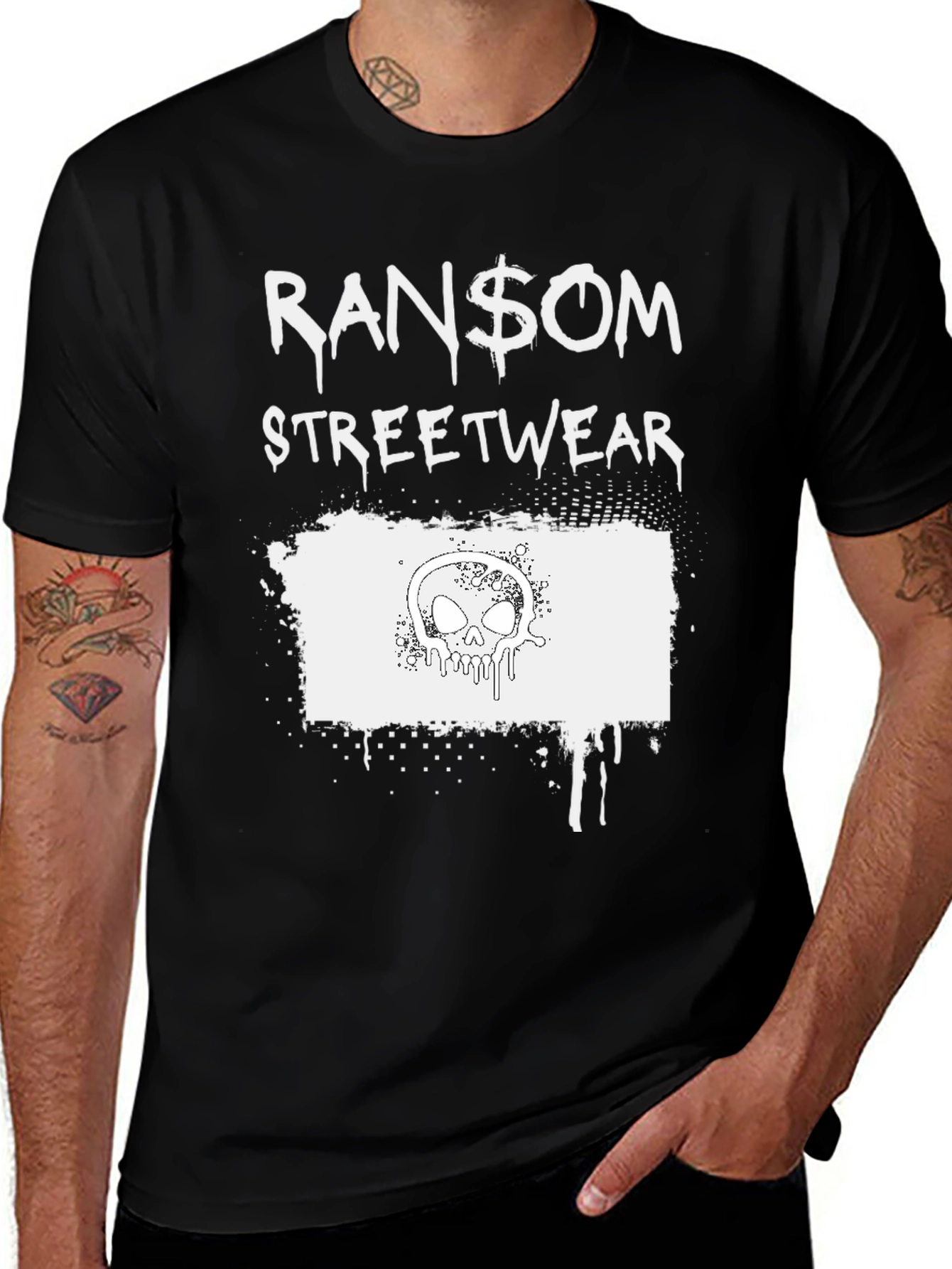 Variant 10 of Ransom Streetwear T-Shirt with Skull Graphic - Black