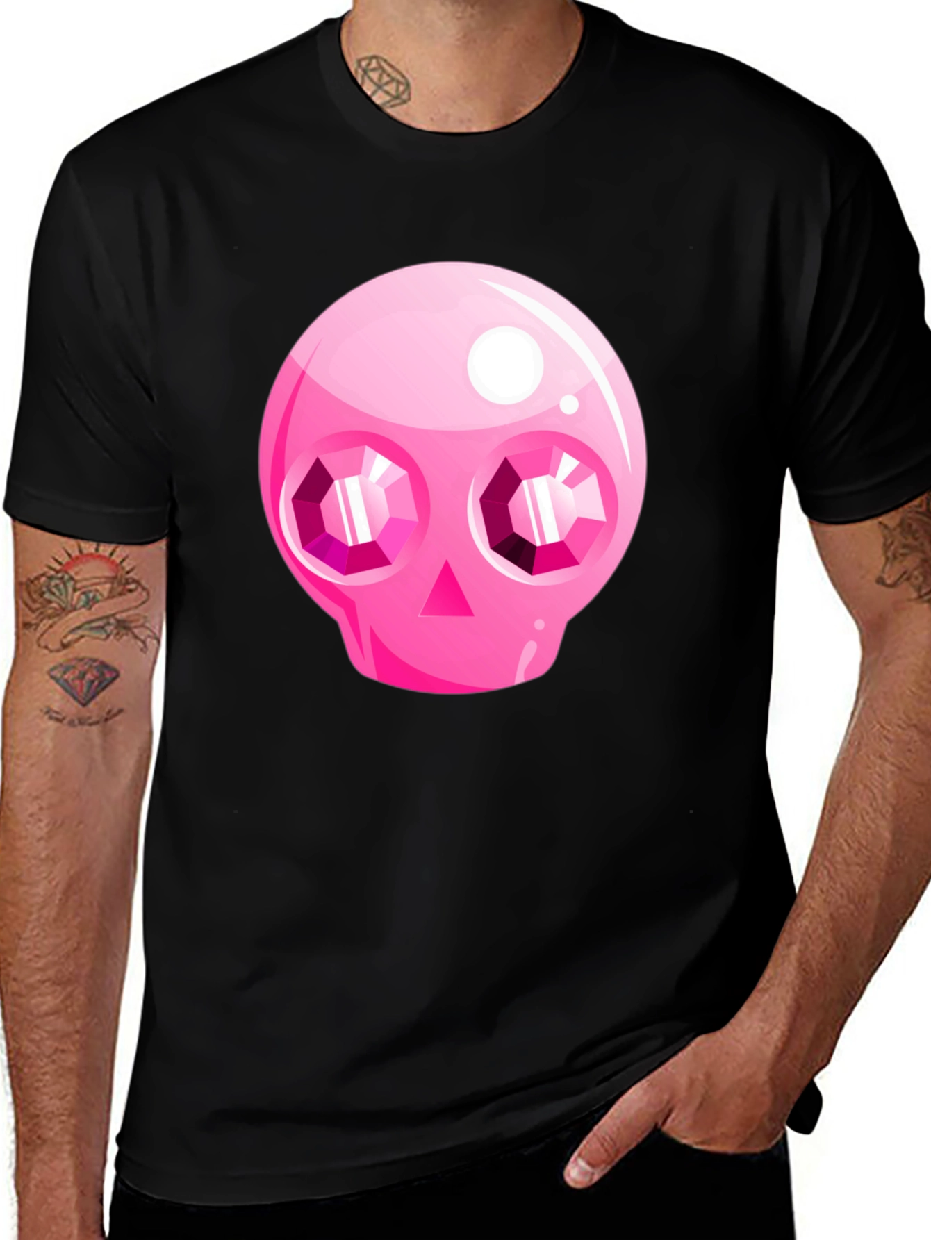 Black T-Shirt with Pink Skull Design