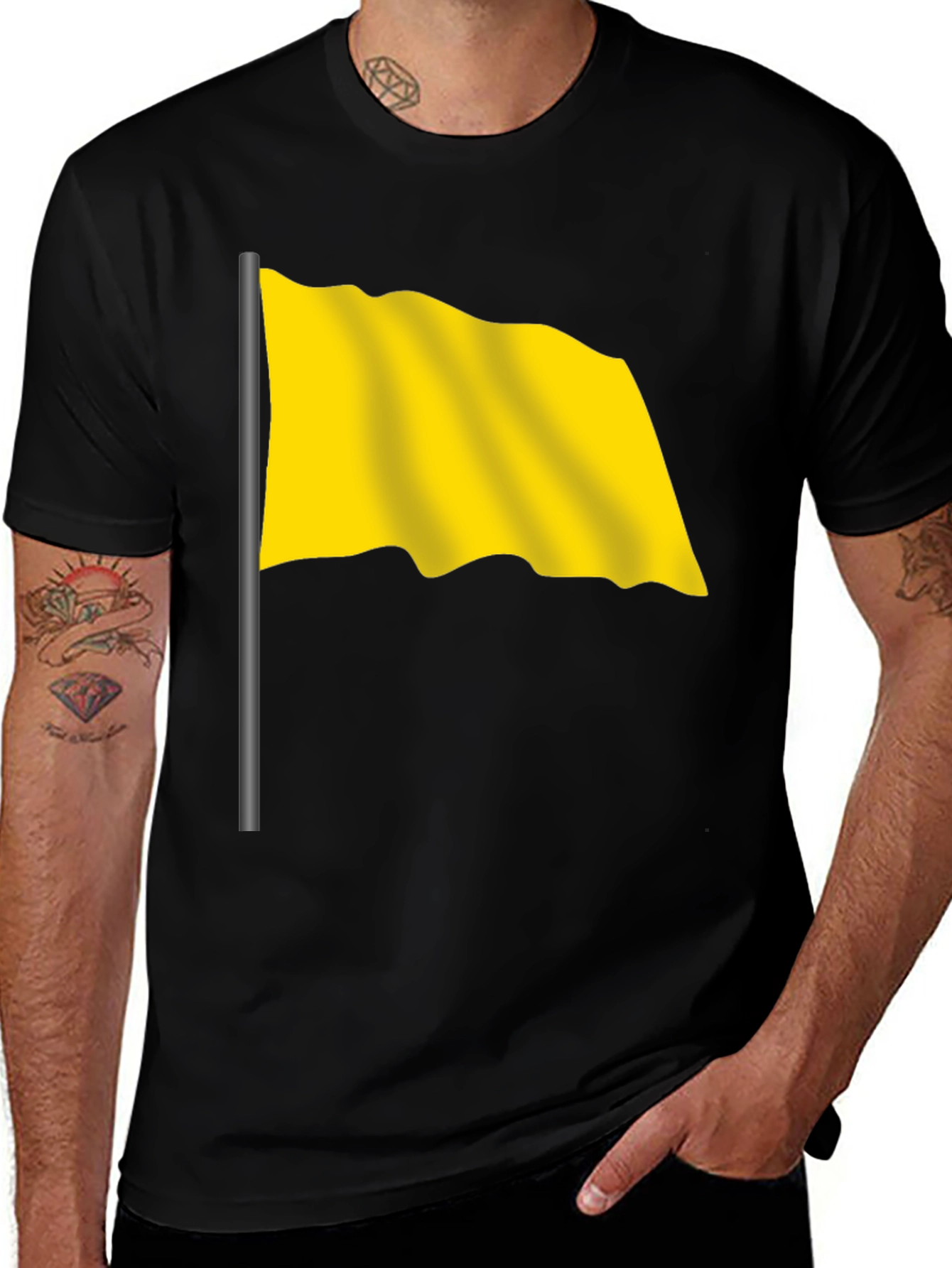 Variant 4 of Yellow Flag Graphic Black T-Shirt - Stylish & Unique