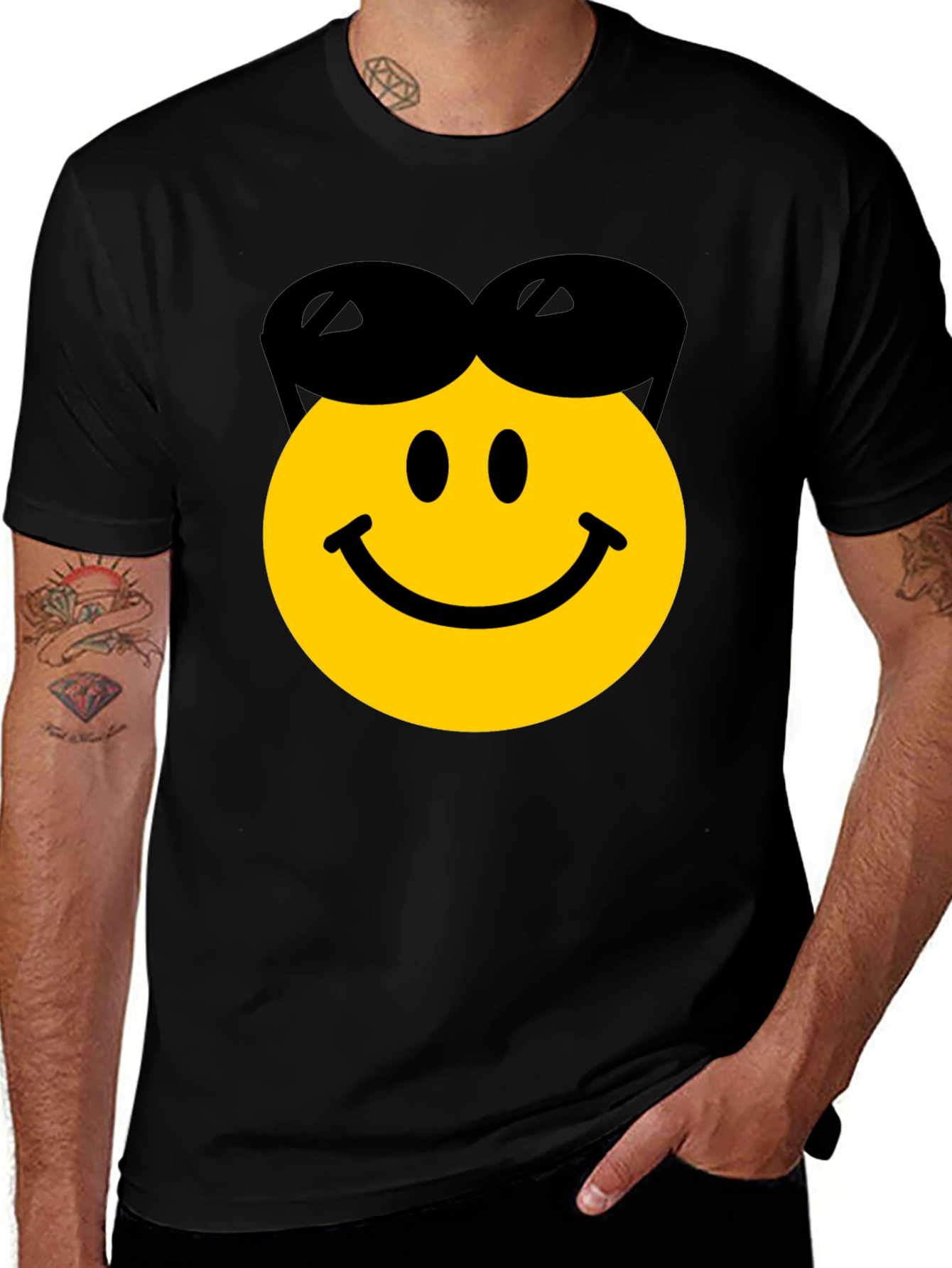 Variant 25 of Cool Smiley Face Graphic Tee - Black