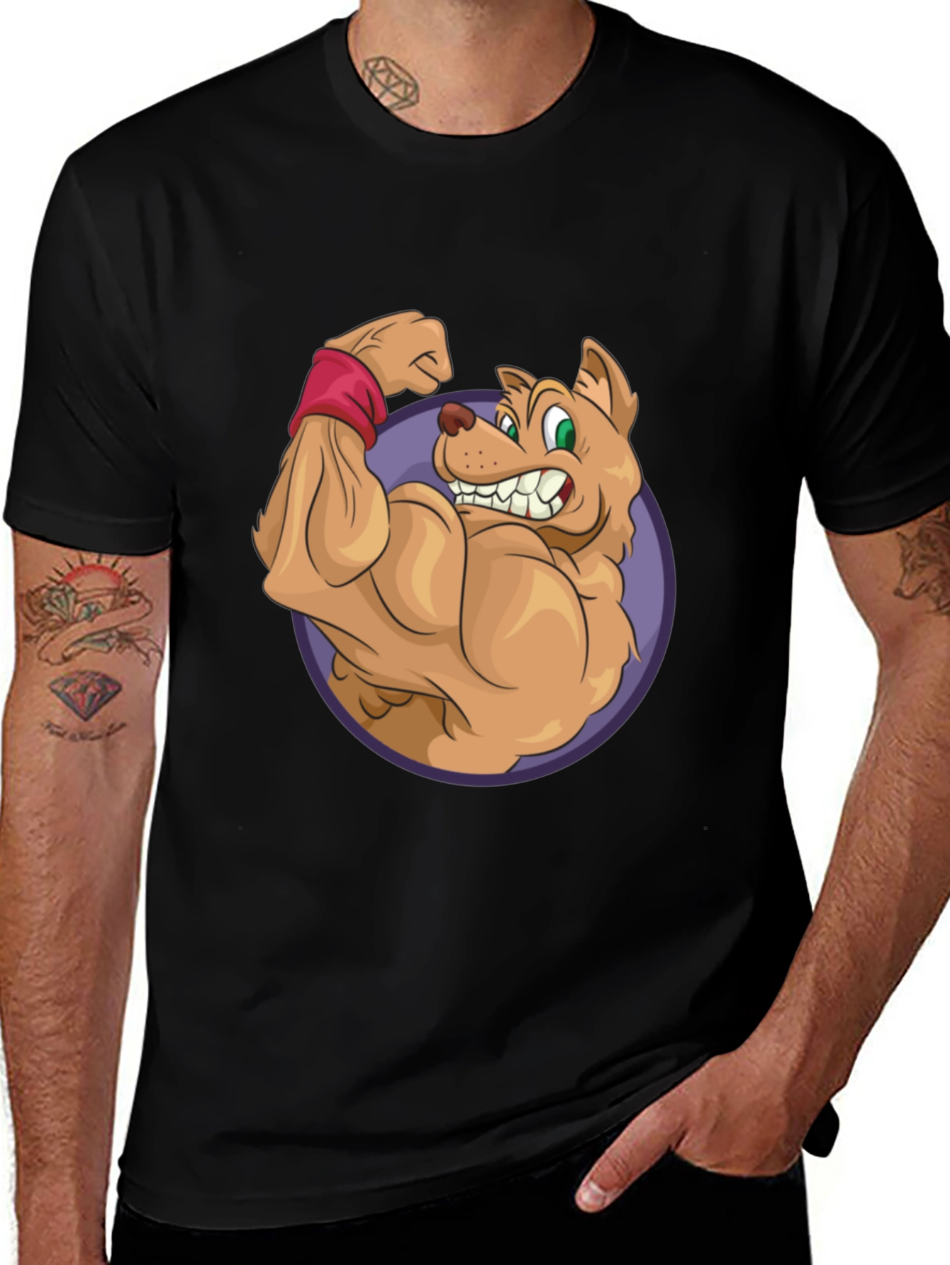 Variant 9 of Cartoon Dog Flexing Muscles Graphic T-Shirt