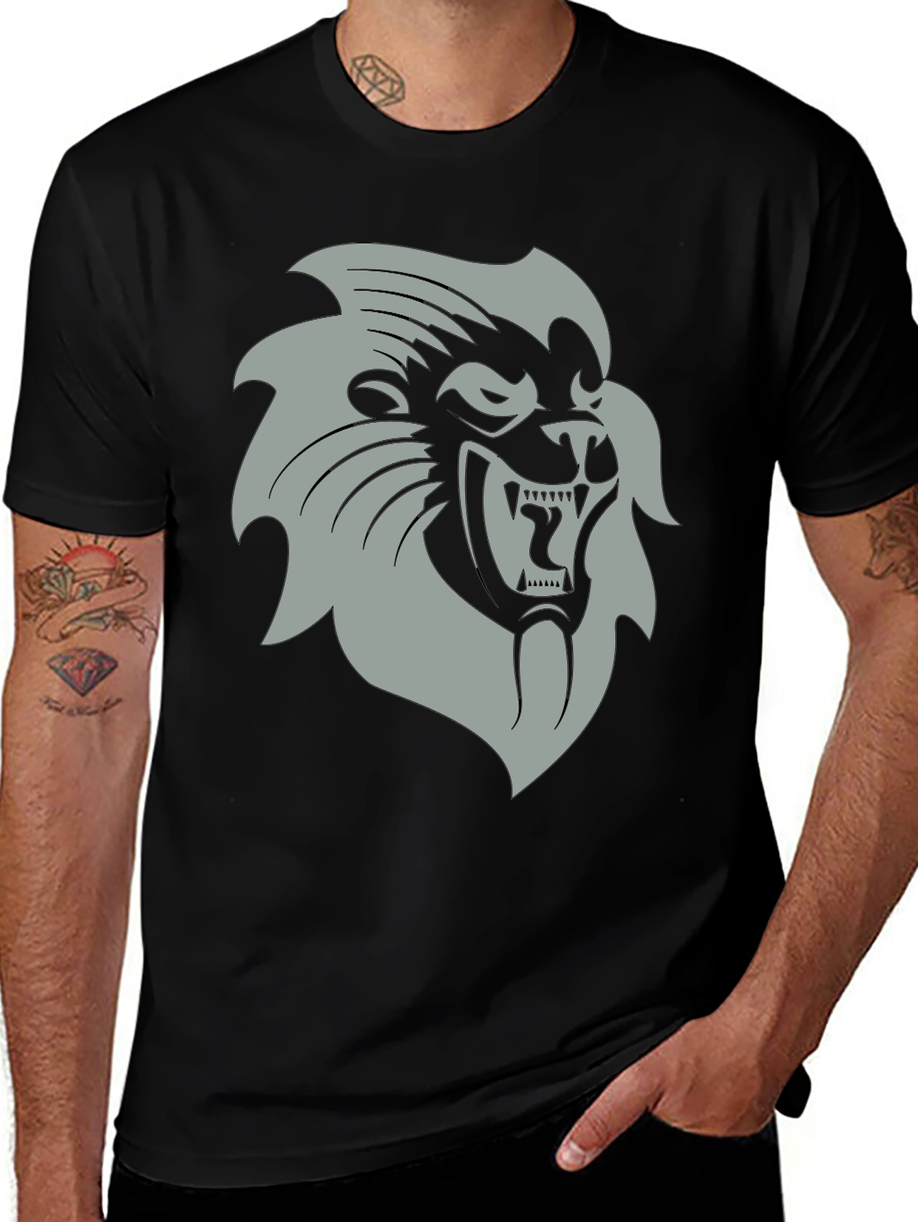 Variant 21 of Black T-Shirt with Grey Lion Graphic