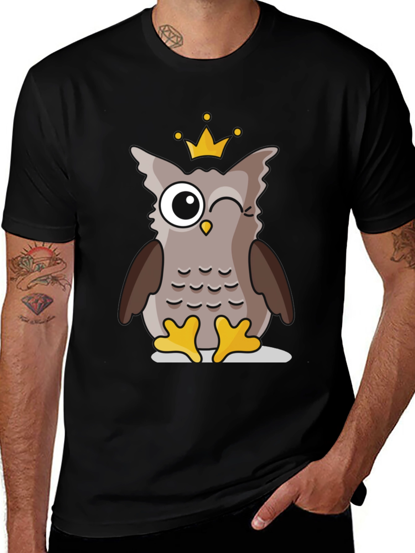 Cute Owl Prince Black T-Shirt