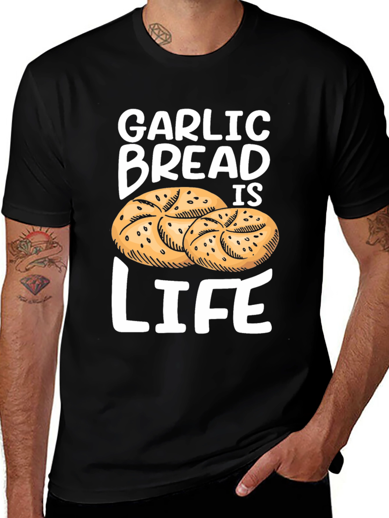 Variant 27 of Garlic Bread is Life T-Shirt, Foodie Tee