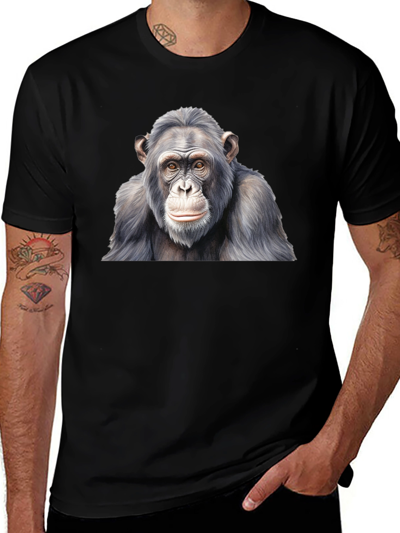 Variant 25 of Chimpanzee Graphic Black T-Shirt