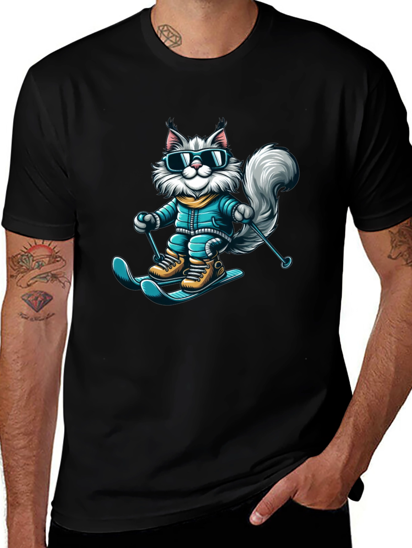 Variant 30 of Skiing Cat T-Shirt - Fun Winter Apparel