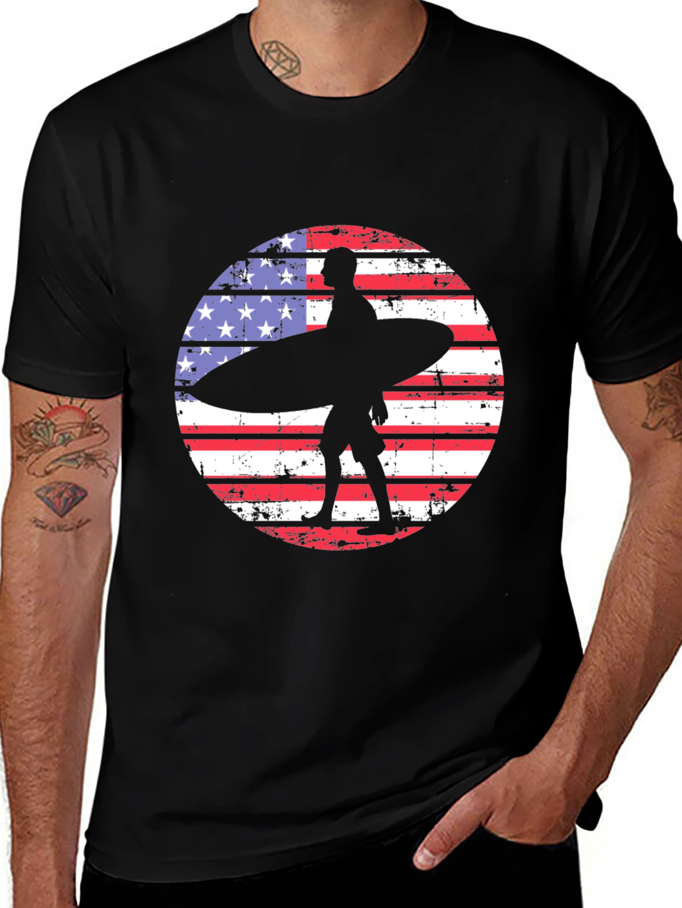 Variant 19 of USA Flag Surfer Graphic T-Shirt
