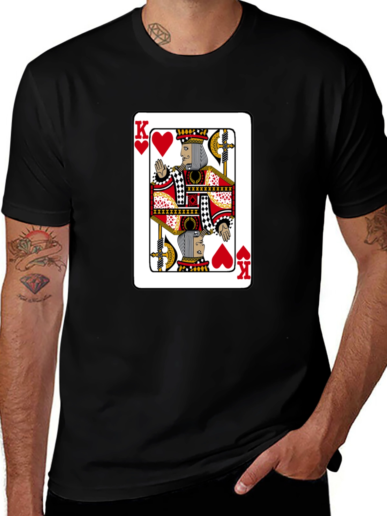 Variant 28 of King of Hearts Card Graphic Tee - Black Cotton Shirt