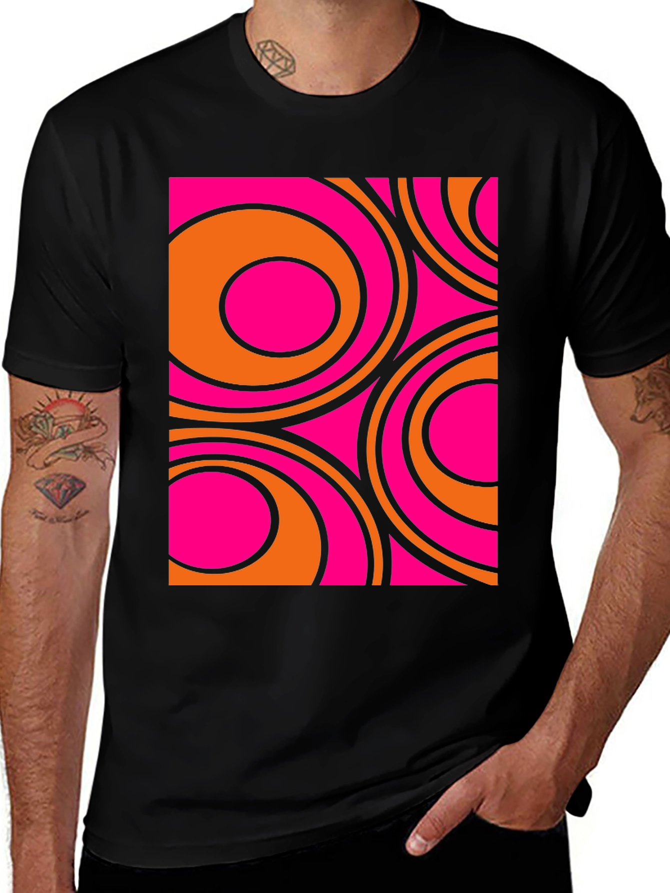 Variant 20 of Retro Geometric T-Shirt - Pink & Orange Rings