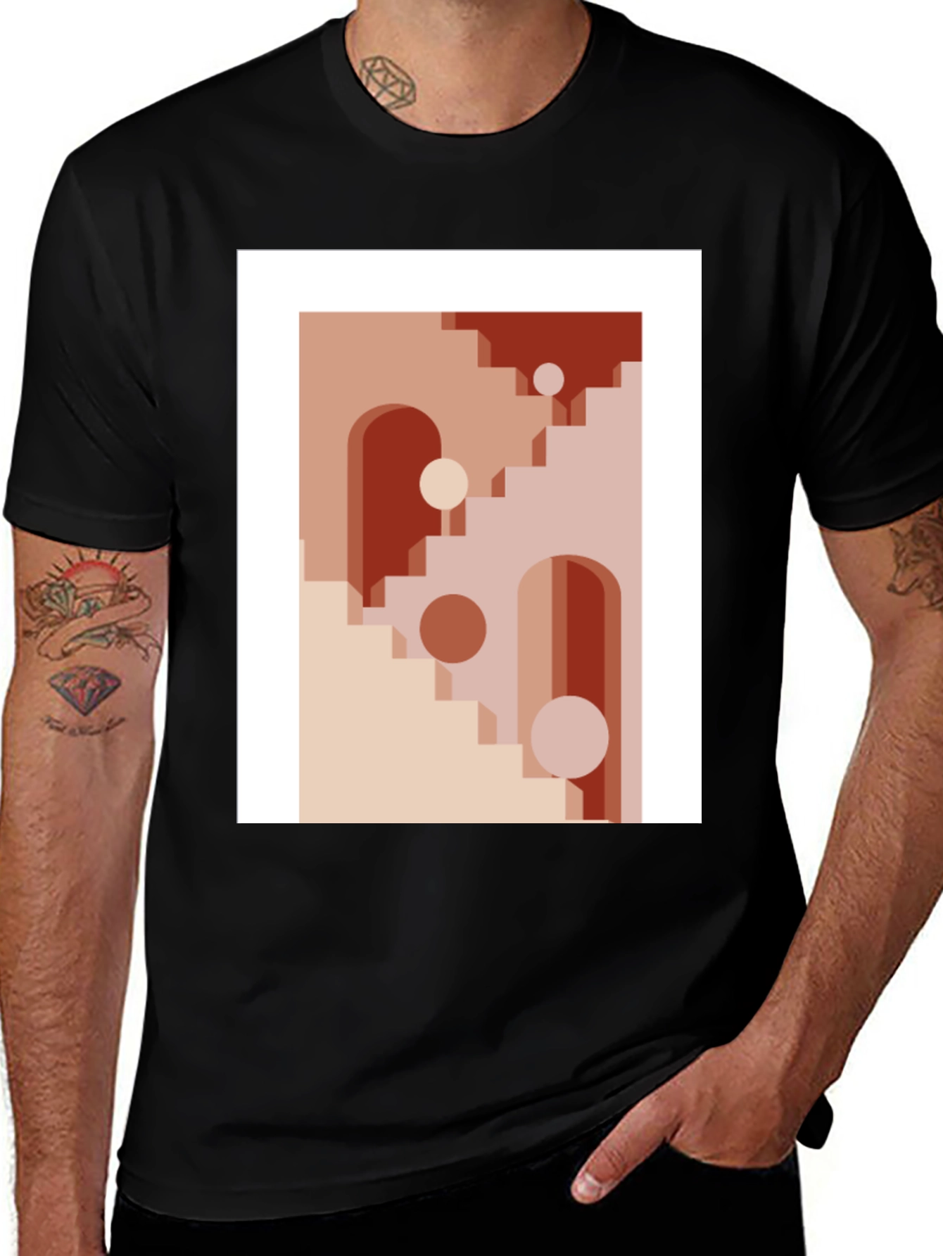 Black Abstract Geometric Graphic Print T-Shirt main image