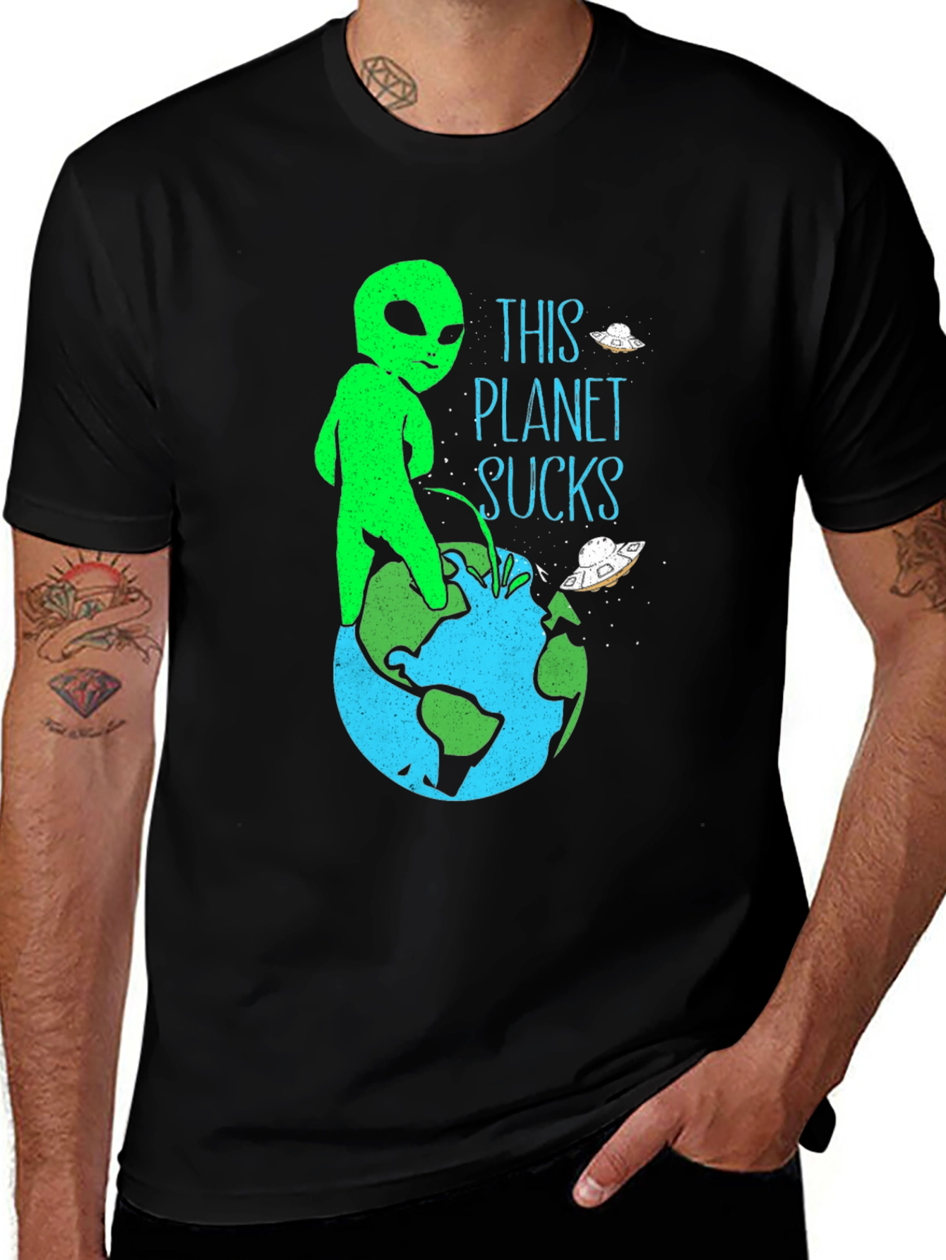 Variant 25 of Alien Peeing on Earth Graphic Tee