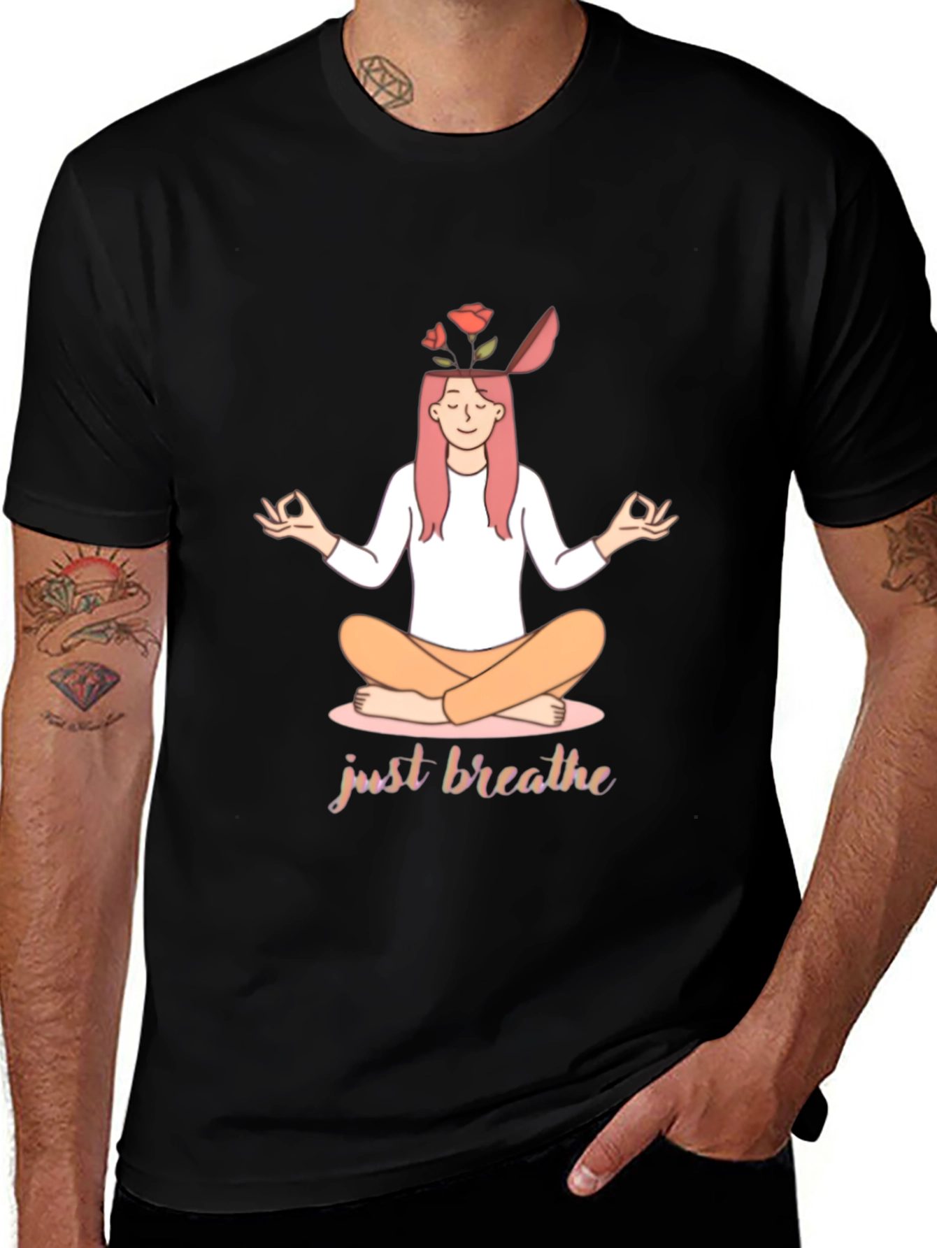 Variant 17 of Meditate Graphic T-Shirt - Just Breathe Yoga Tee