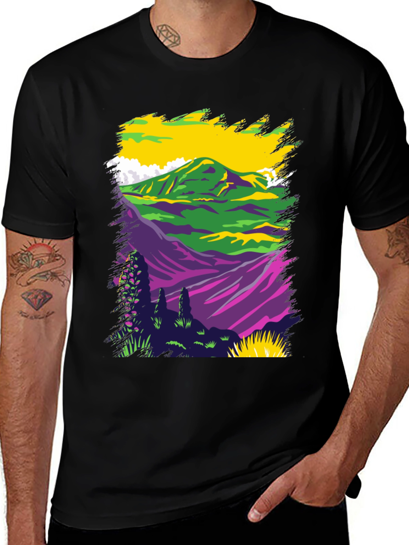 Variant 20 of Vibrant Mountain Scene Graphic Tee - Black
