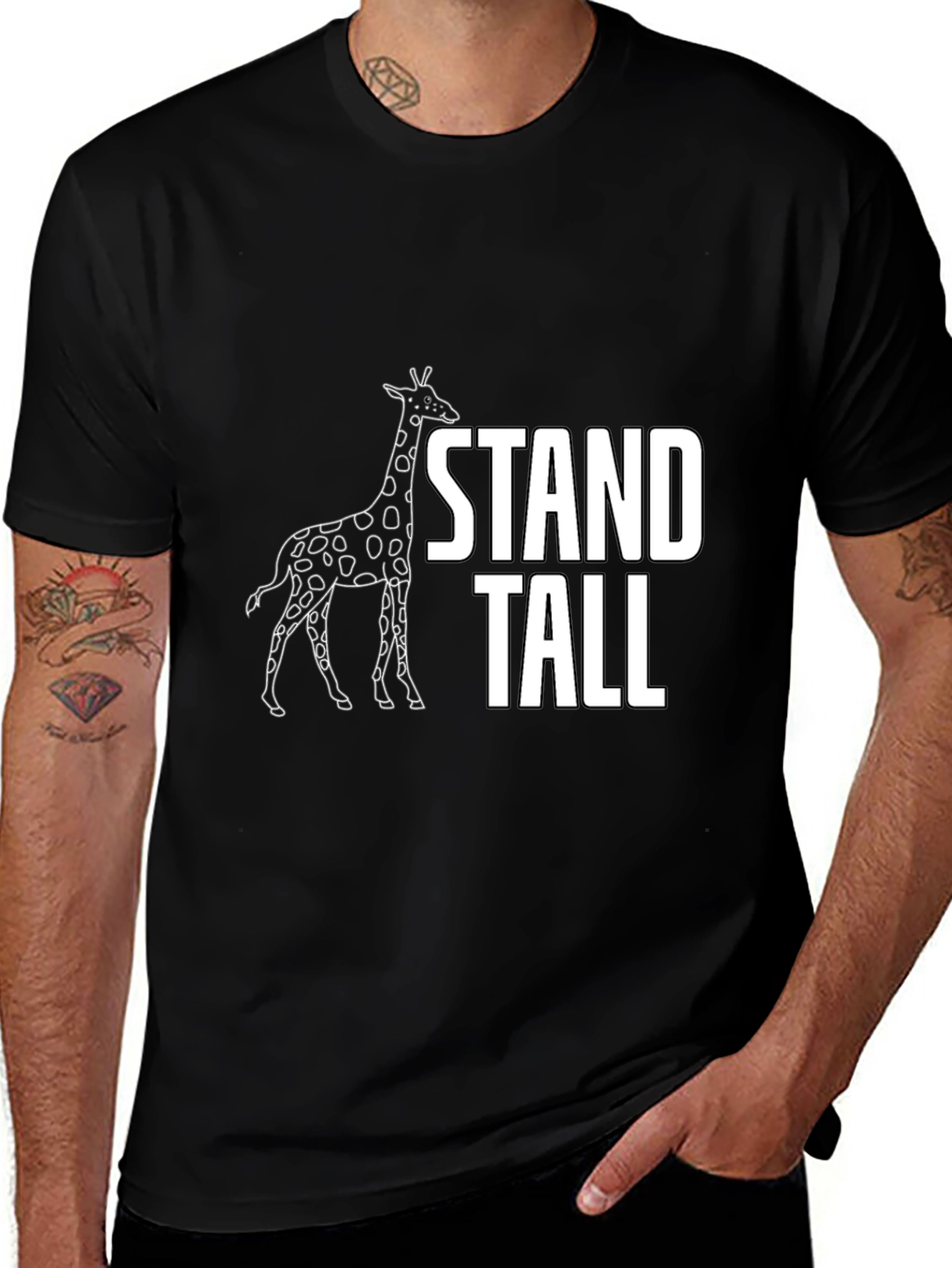 Variant 3 of Stand Tall Giraffe Graphic Tee - Black Cotton T-Shirt