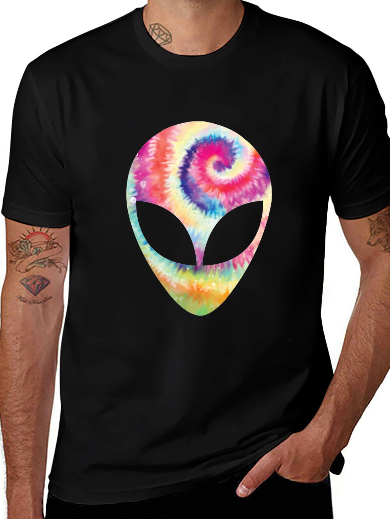 Variant 22 of Tie Dye Alien Graphic Tee - Black Cotton Comfort