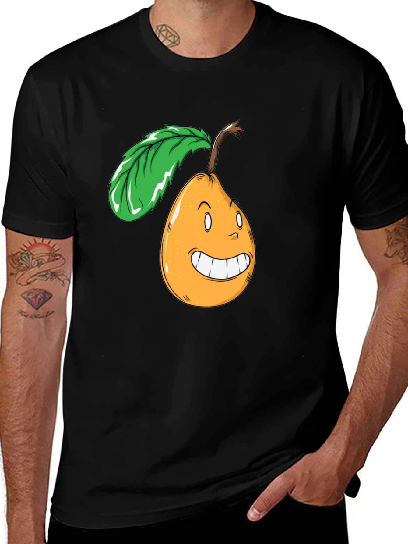 Variant 23 of Funny Pear Cartoon Black T-Shirt
