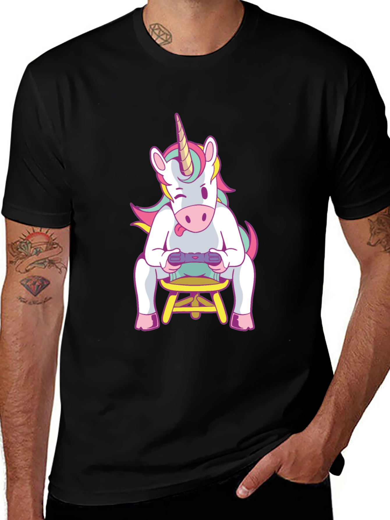 Variant 24 of Unicorn Gamer T-Shirt - Black Cotton Blend Tee