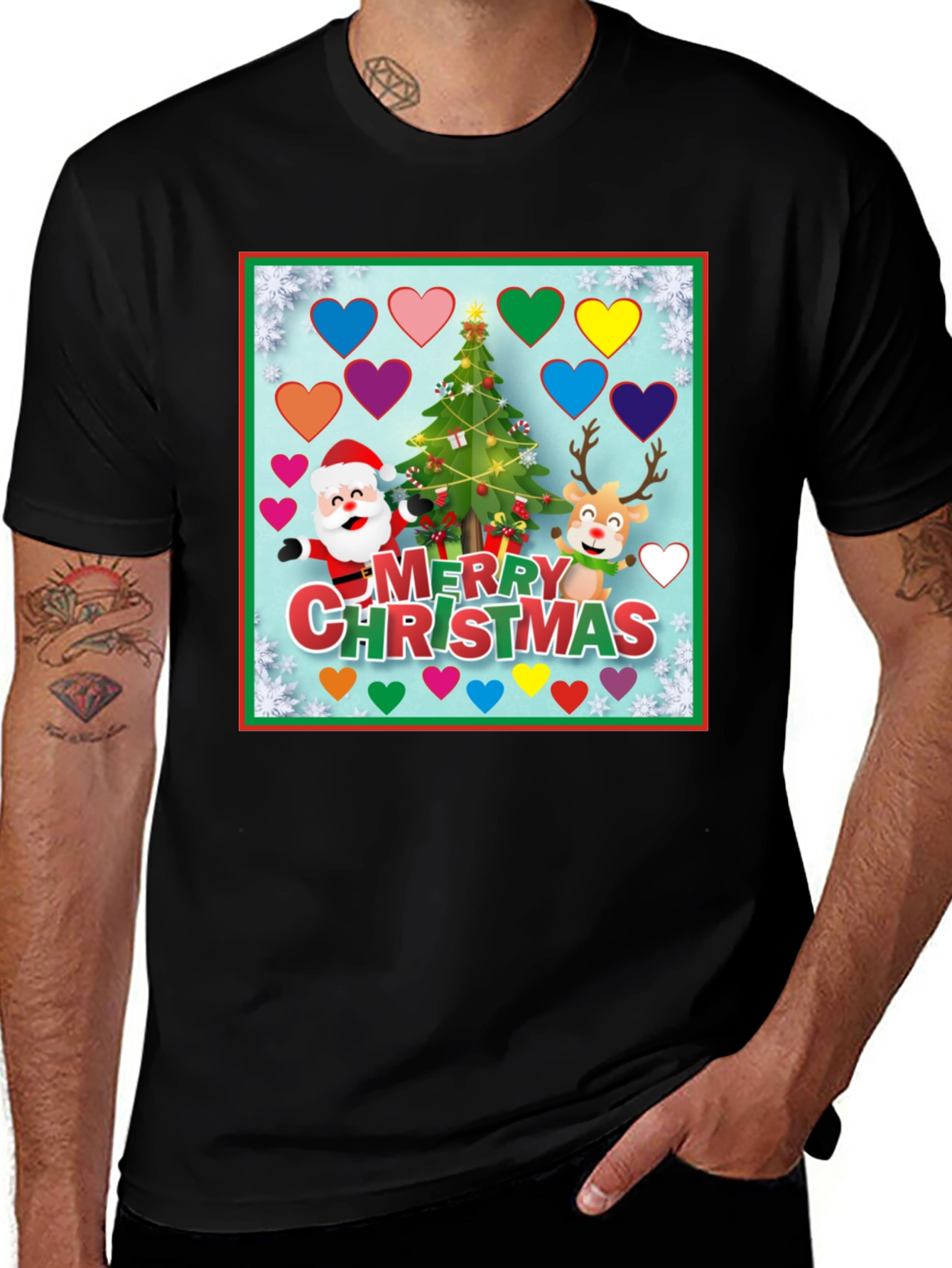 Festive Christmas T-Shirt with Santa & Reindeer