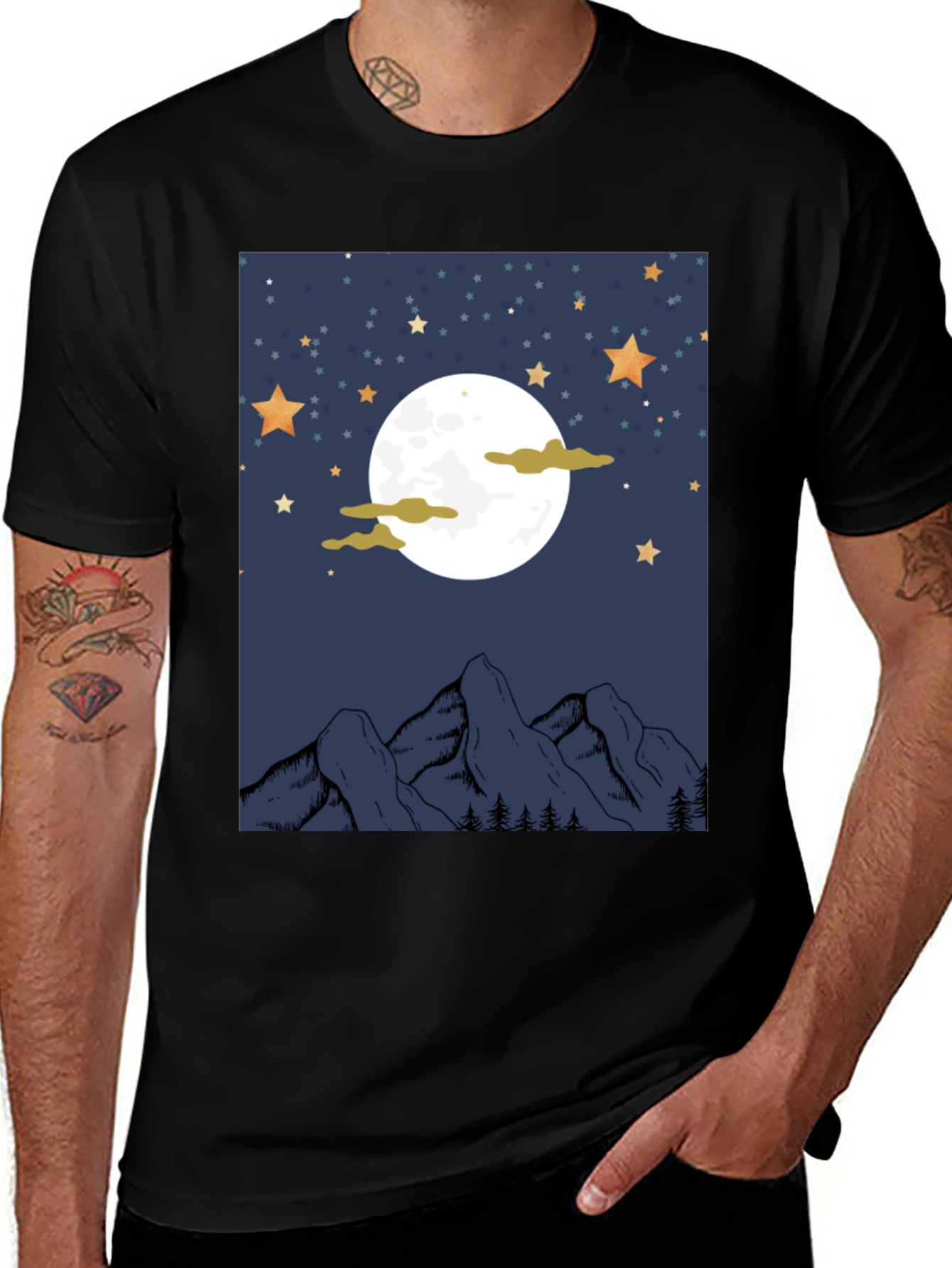 Variant 17 of Moonlit Mountain Graphic Tee - Unisex Black T-Shirt