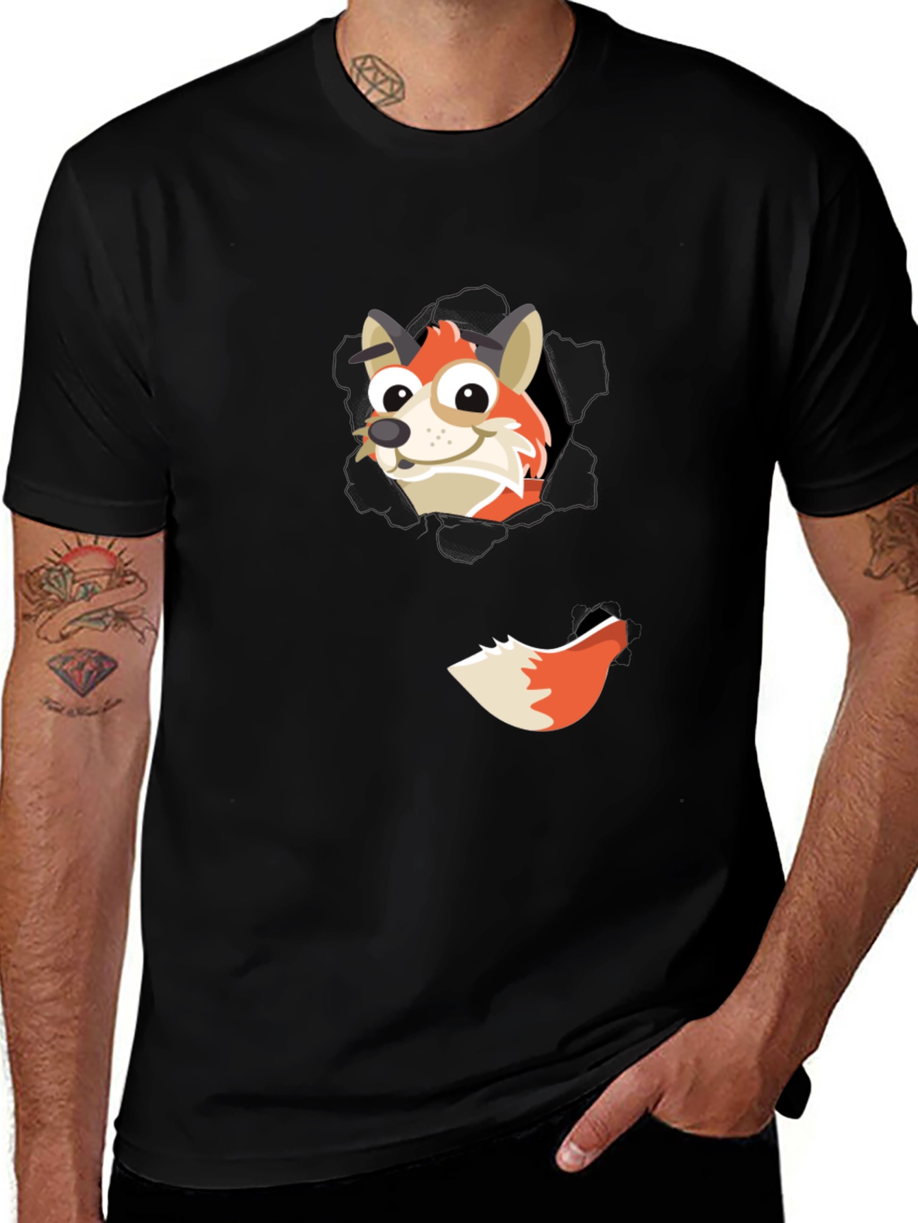 Variant 2 of Fox Peeking Out Black T-Shirt