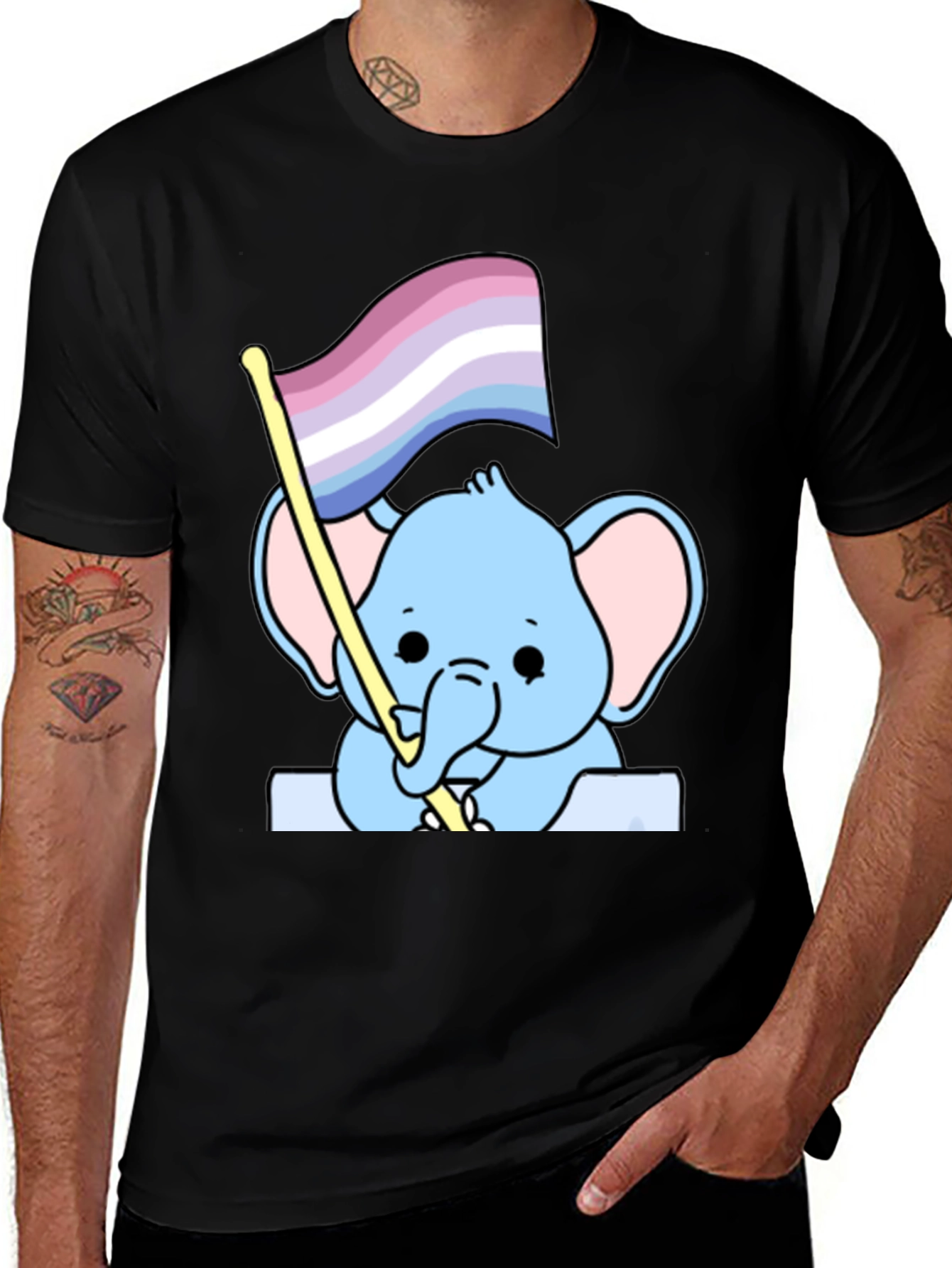 Variant 22 of Cute Elephant with Genderqueer Pride Flag T-Shirt