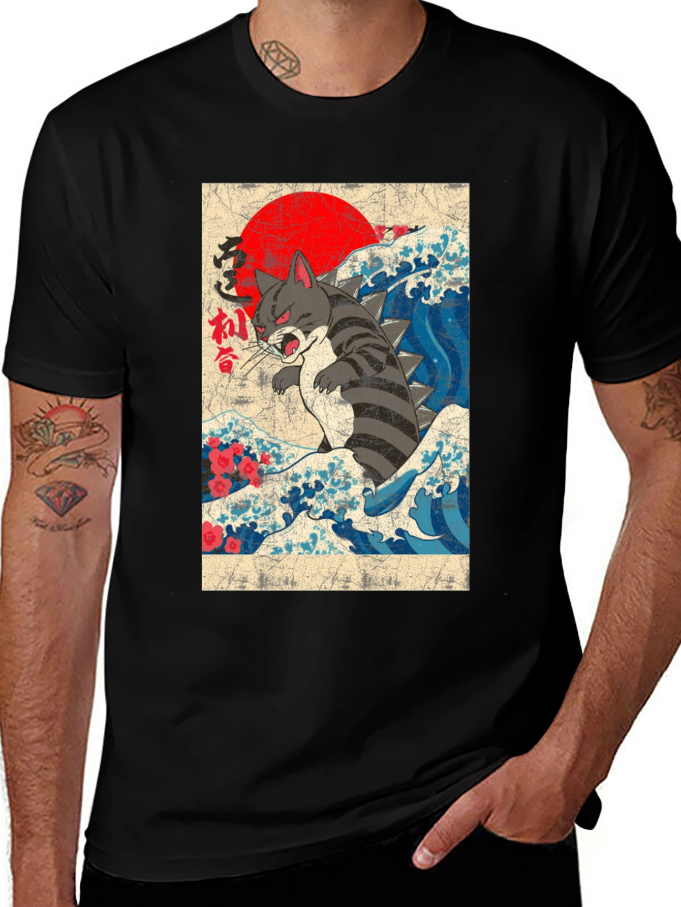 Kaiju Cat T-Shirt - Japanese Wave Design