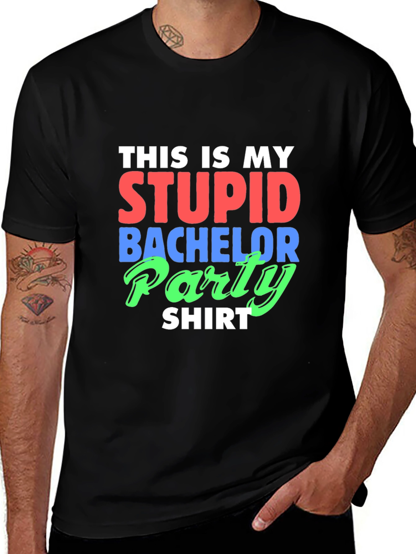 Variant 13 of Stupid Bachelor Party Shirt - Black Crew Neck Tee