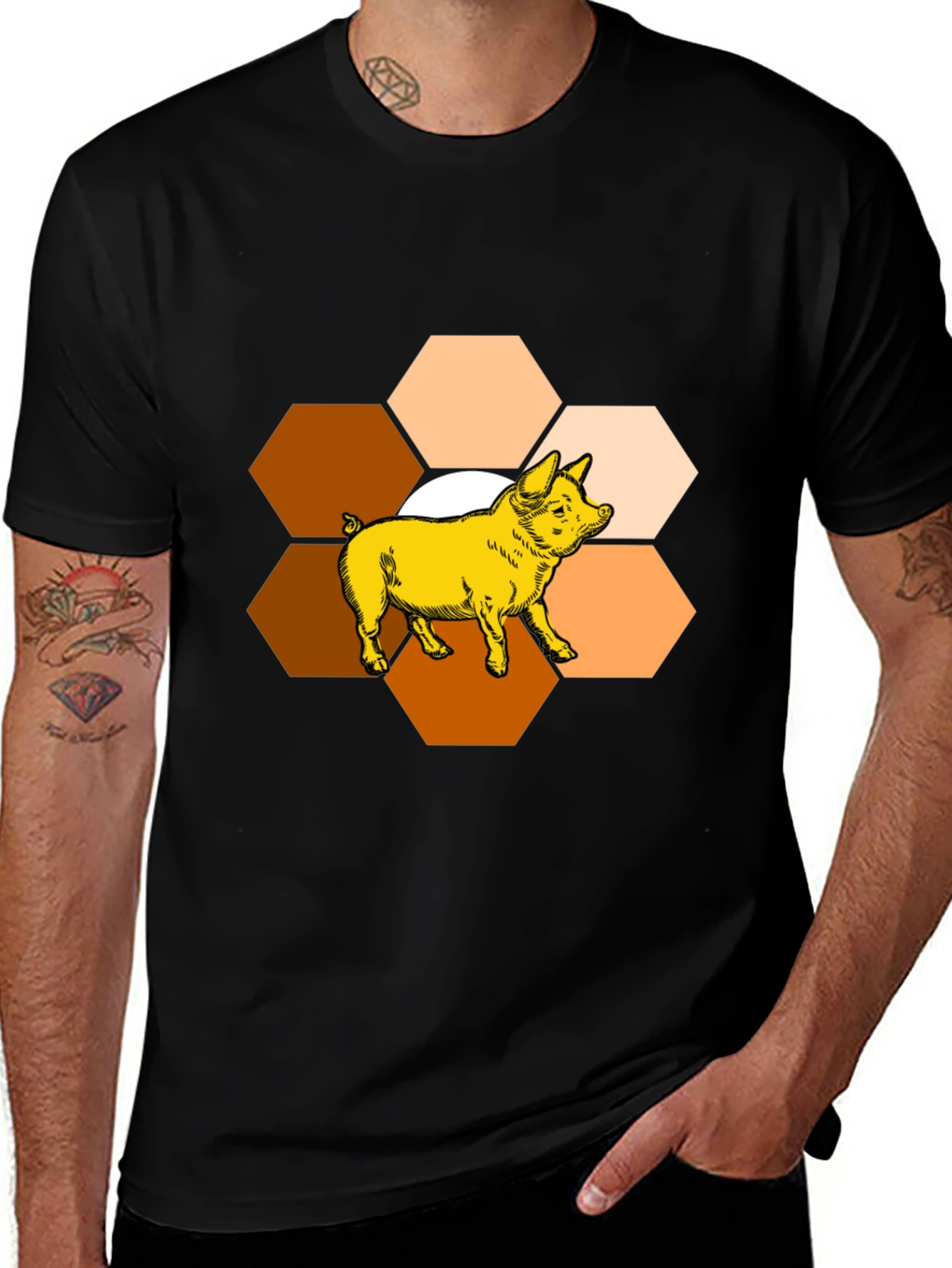 Black Honeycomb Pig Graphic Tee - Unique Design main image