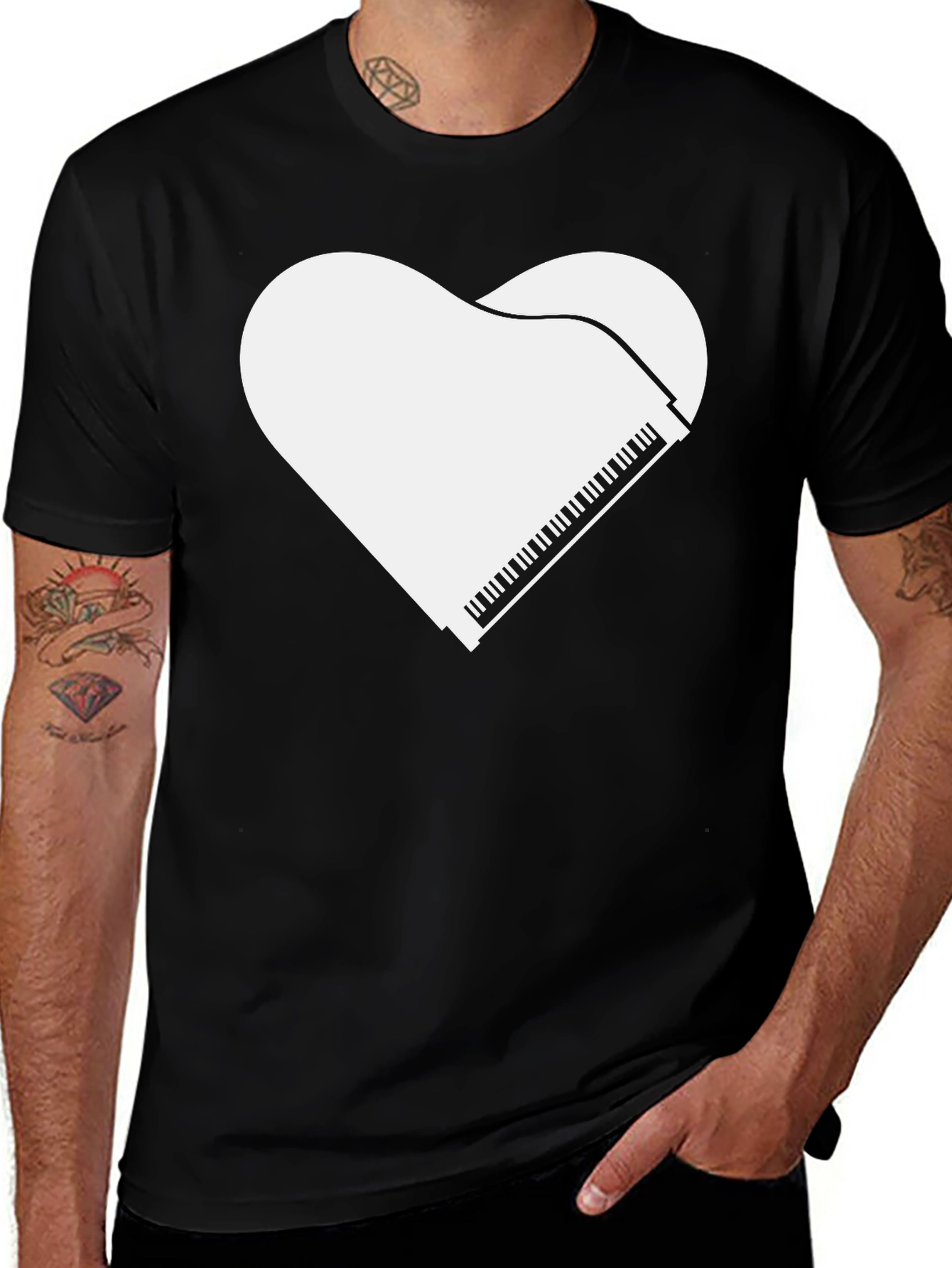 Variant 26 of Piano Heart Graphic Tee - Black