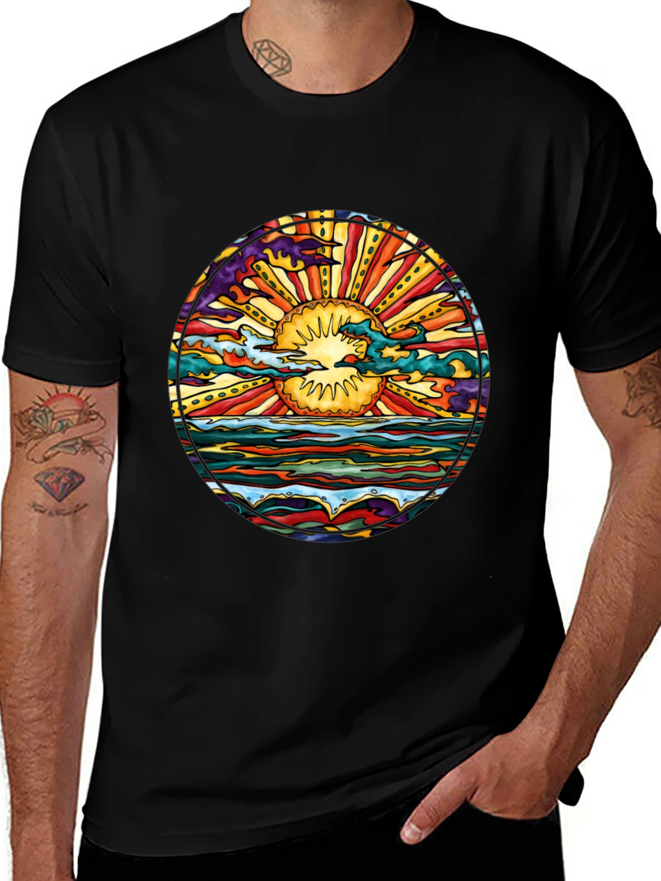 Variant 11 of Psychedelic Sun T-Shirt - Black Graphic Tee