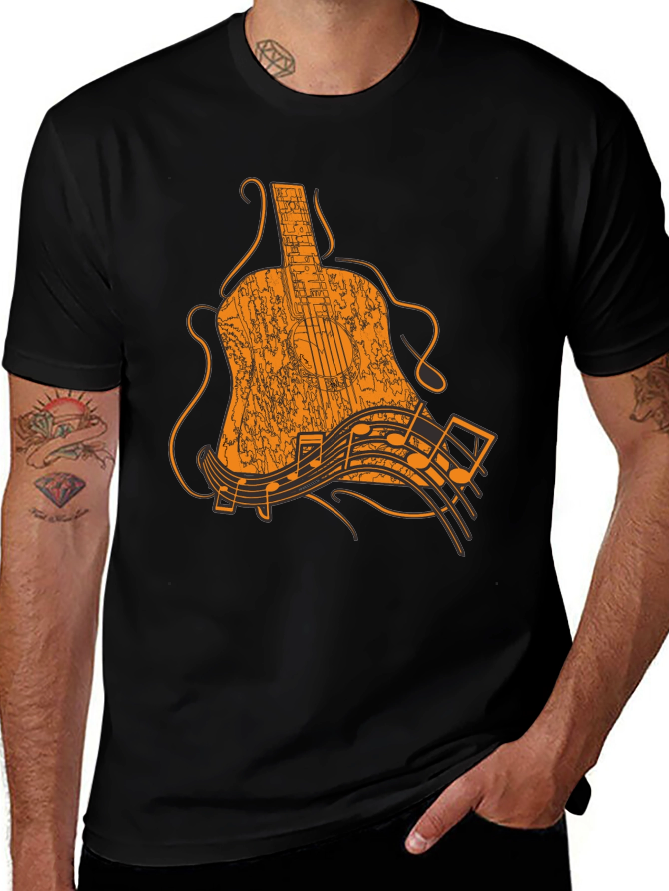 Variant 30 of Guitar & Music Note Graphic Tee - Black