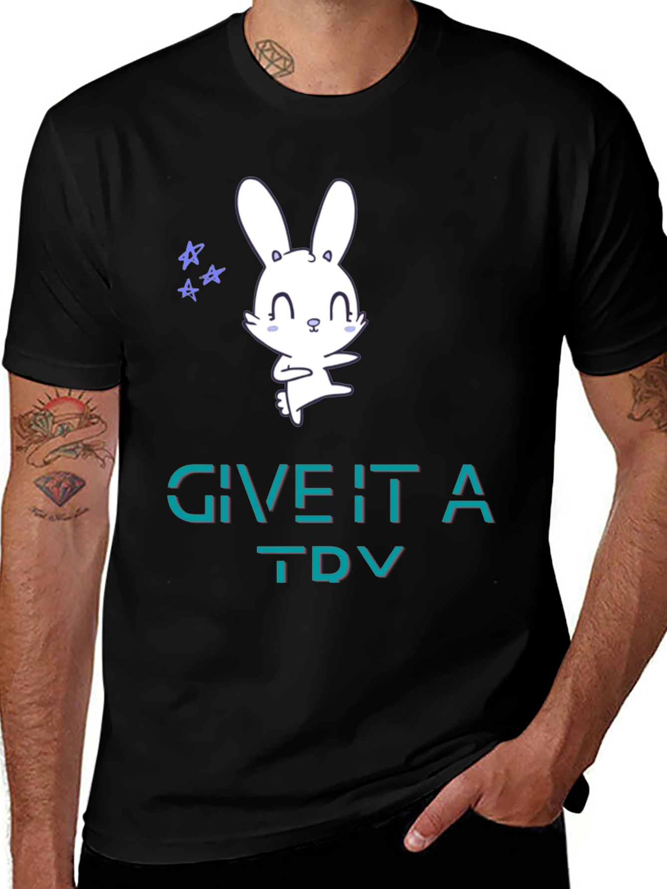 Variant 22 of Cute Bunny Tee: Give It A Try Graphic T-Shirt