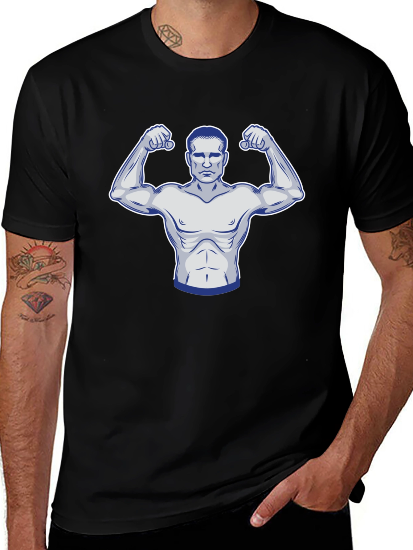 Variant 5 of Muscle Man Graphic Print Black T-Shirt