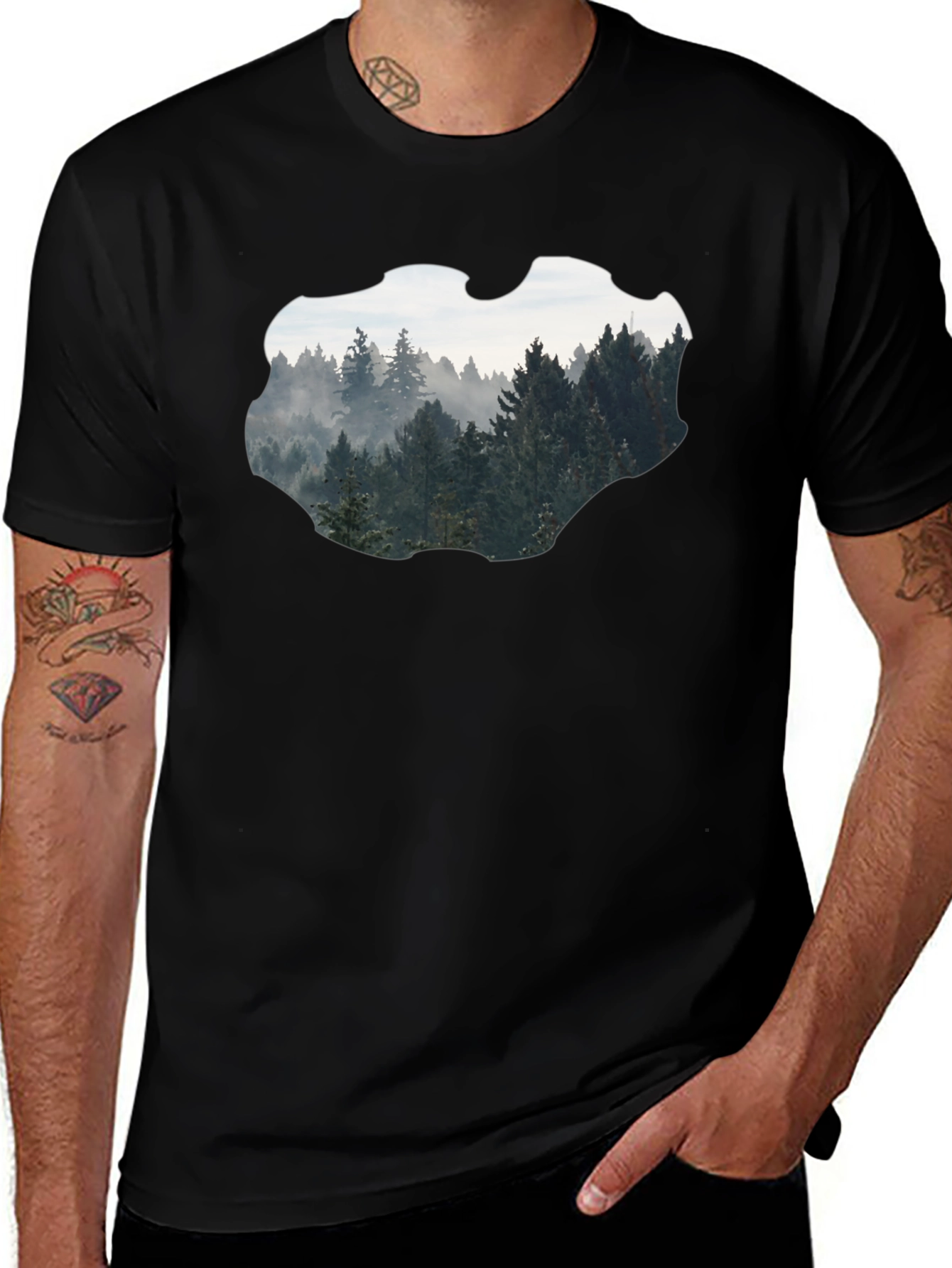 Variant 21 of Forest Graphic Black T-Shirt - Nature Inspired Tee