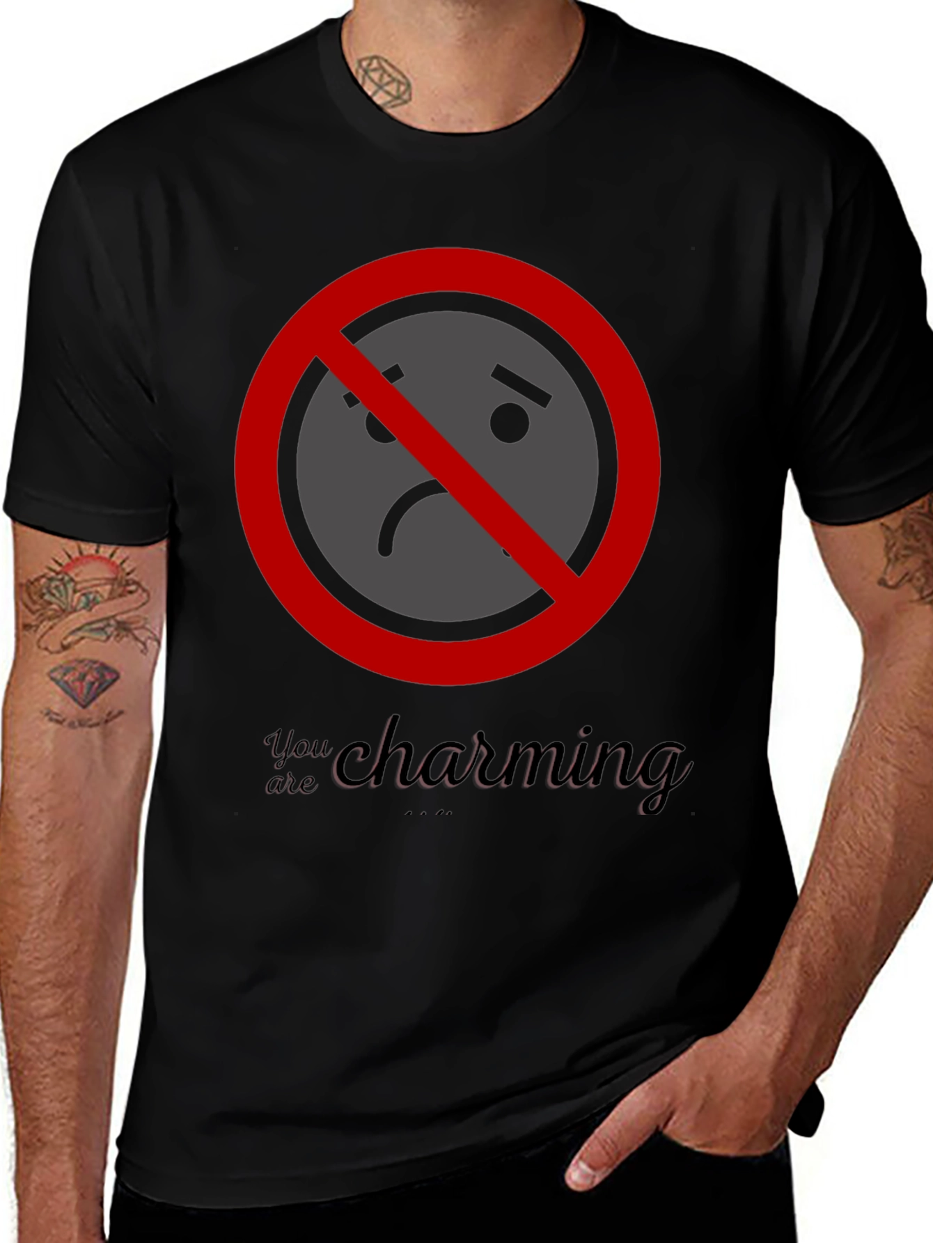 Variant 13 of Black T-Shirt with 'No Charming' Graphic
