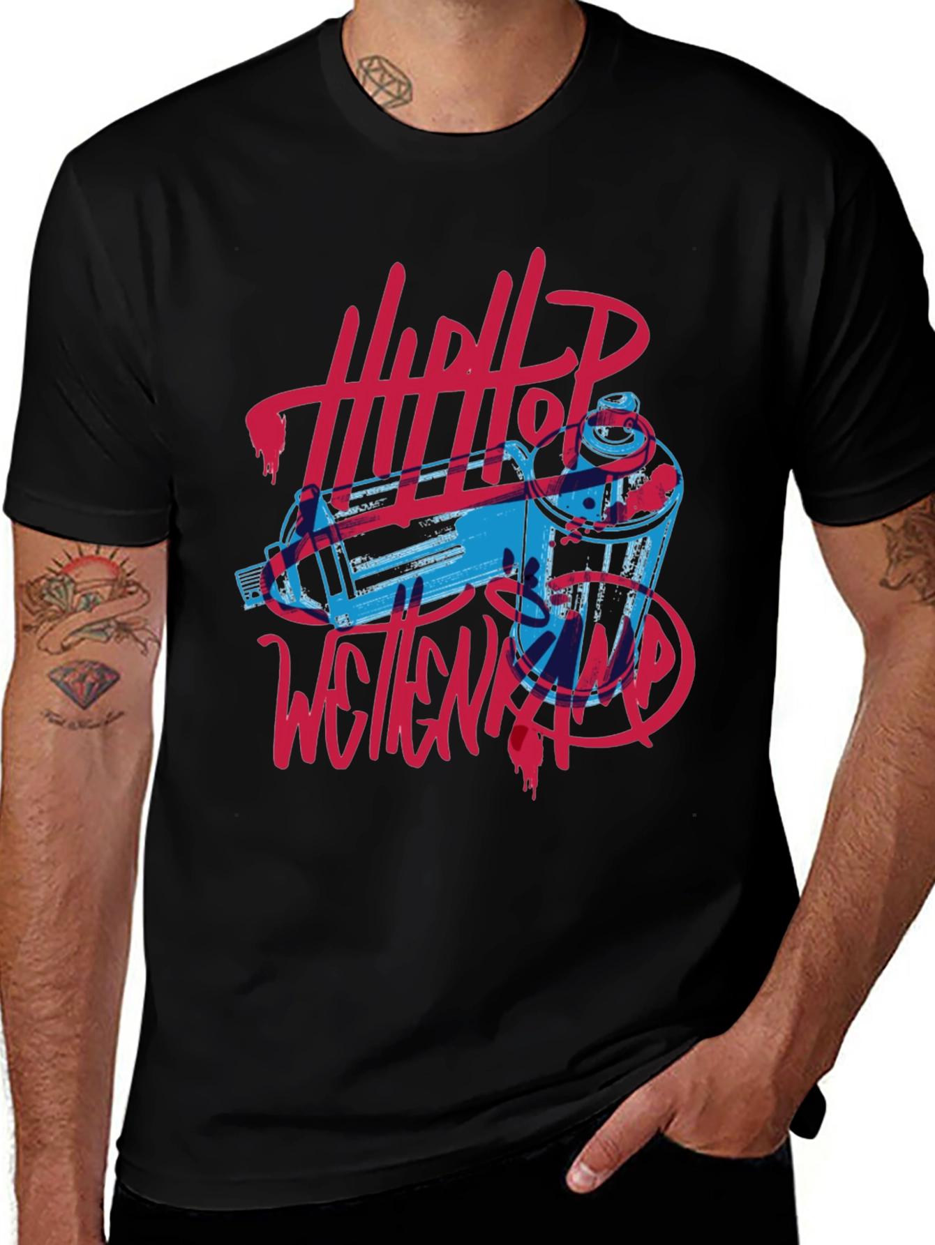 Hip Hop Spray Paint Art Graphic Tee - Black