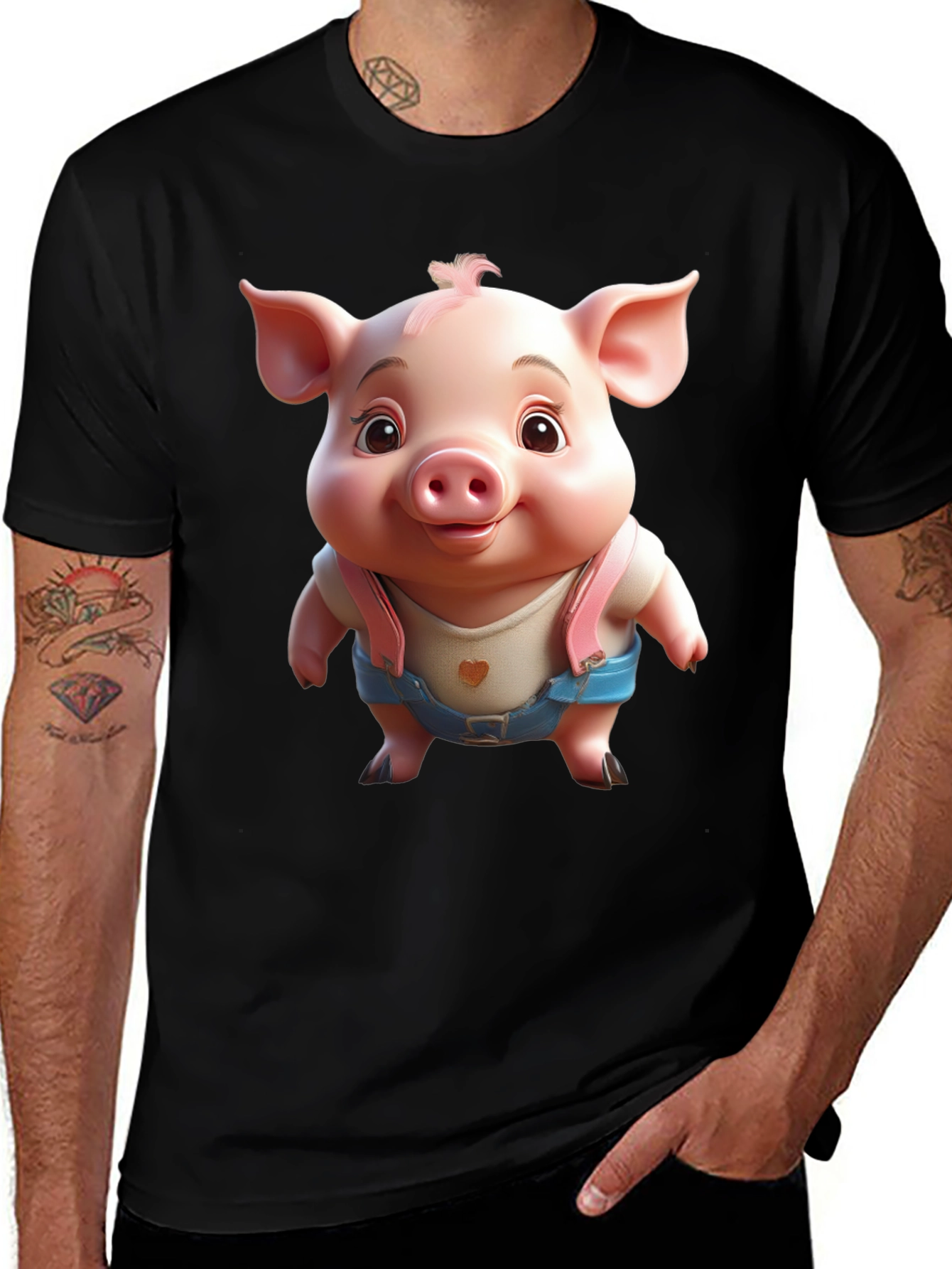 Black Cute Piglet Graphic Tee - Black main image
