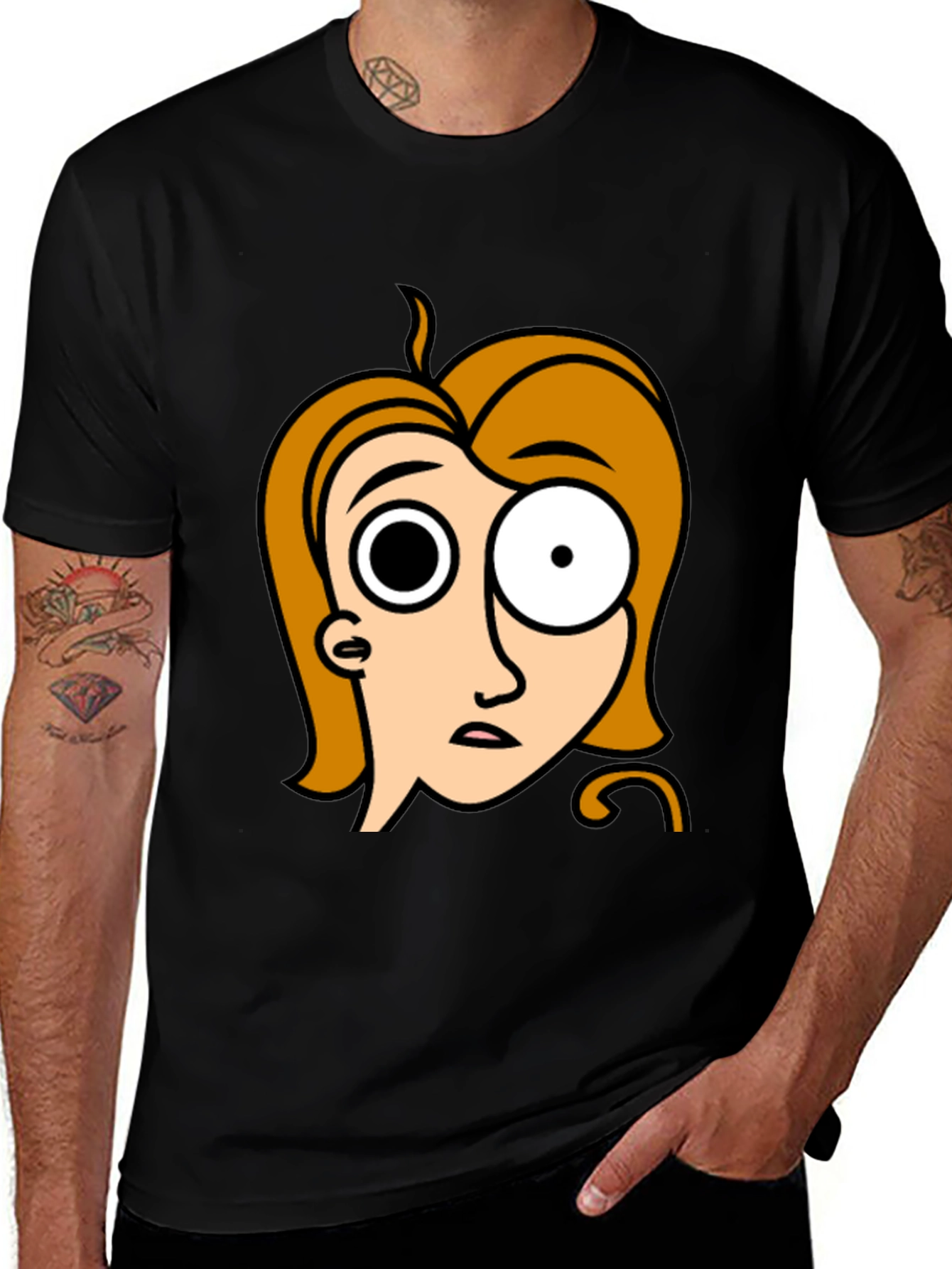 Variant 14 of Cartoon Character Graphic Black T-Shirt