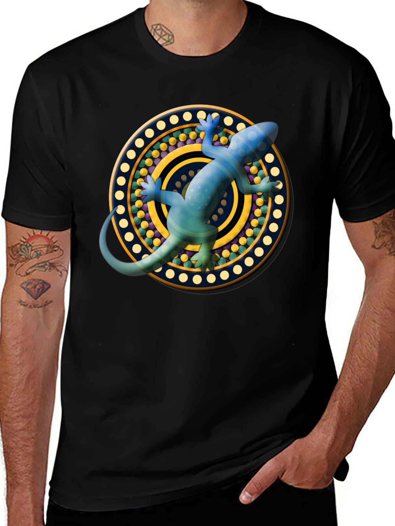 Variant 22 of Lizard Mandala T-Shirt - Black
