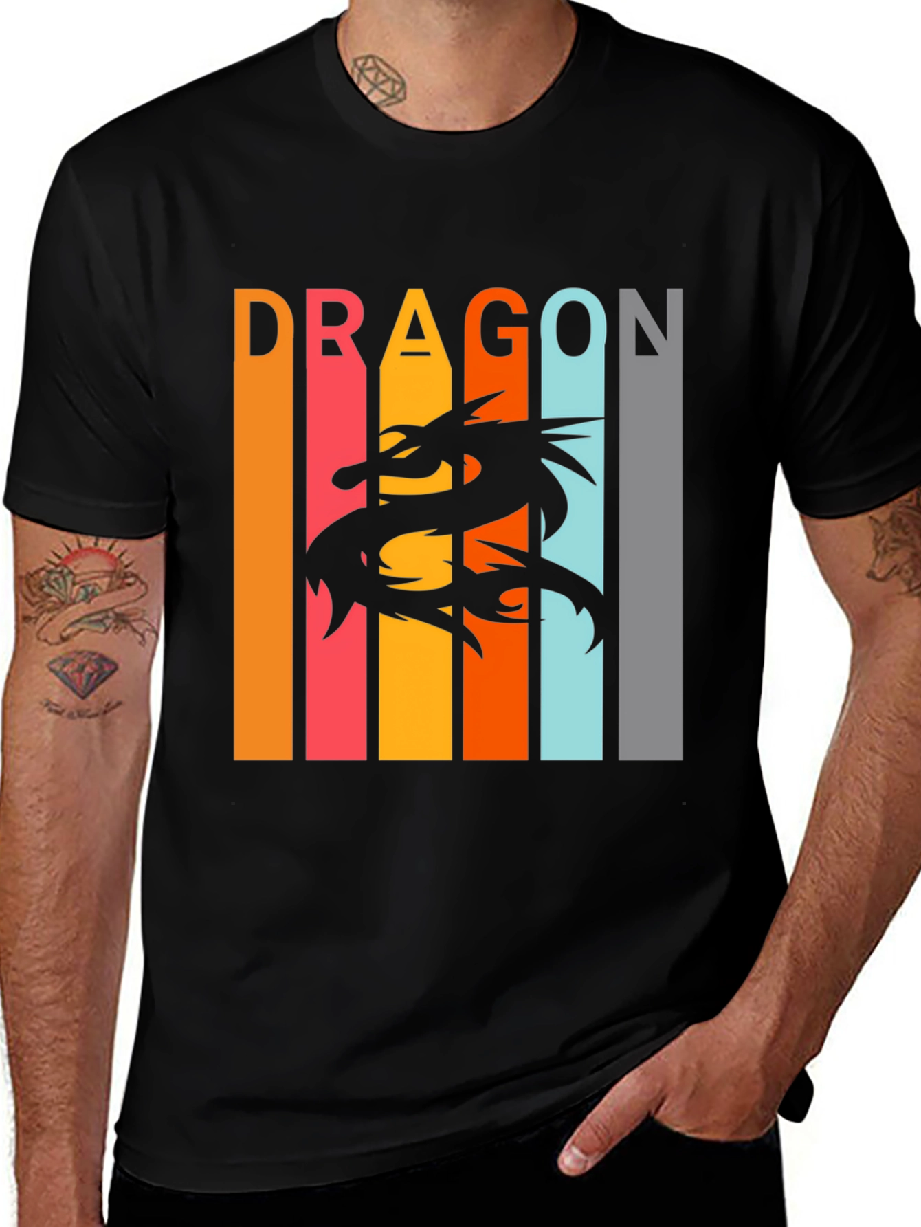 Variant 15 of Retro Dragon Graphic Tee - Black Short Sleeve T-Shirt