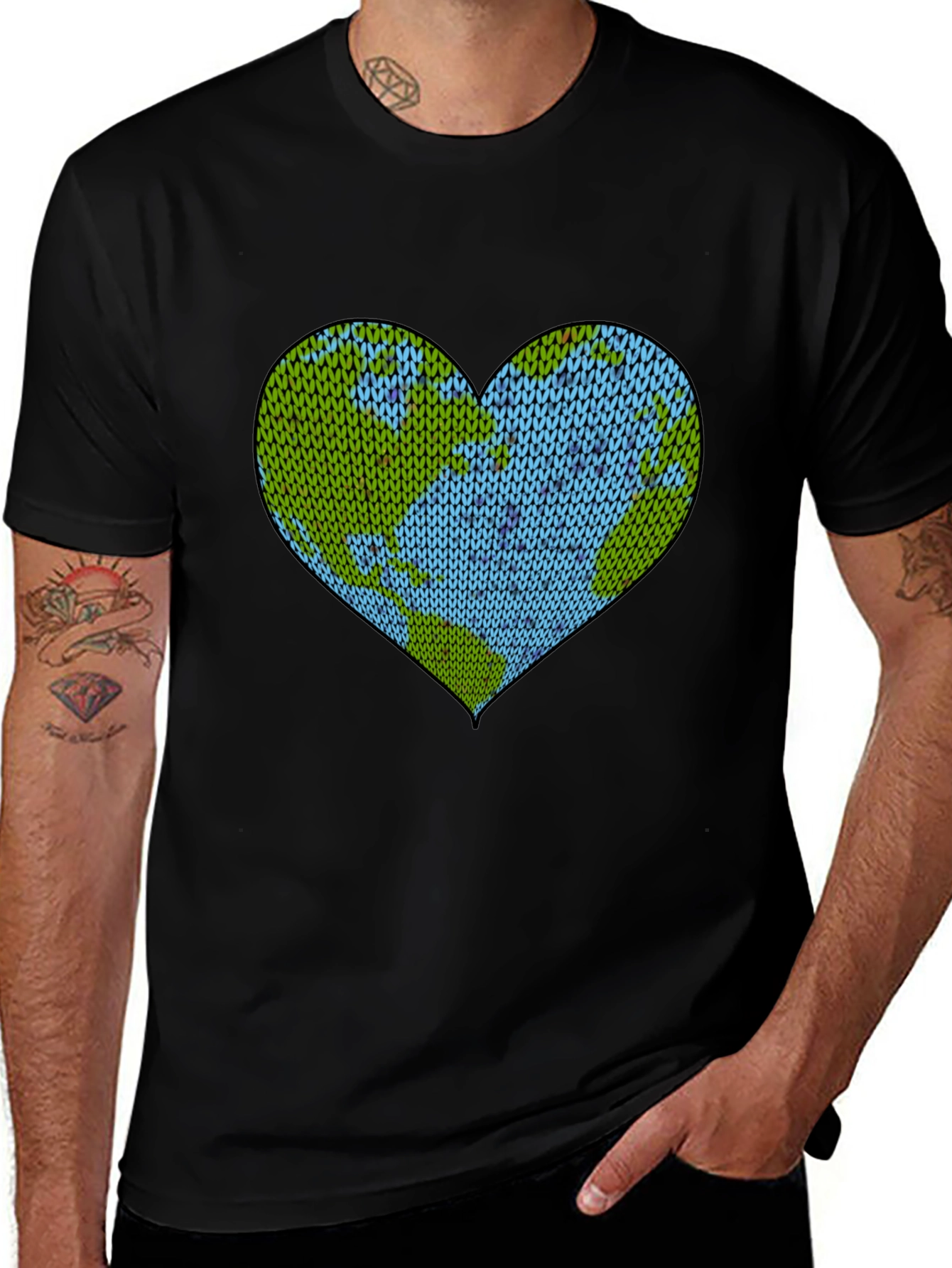 Earth Day Heart Knit Pattern Graphic Tee