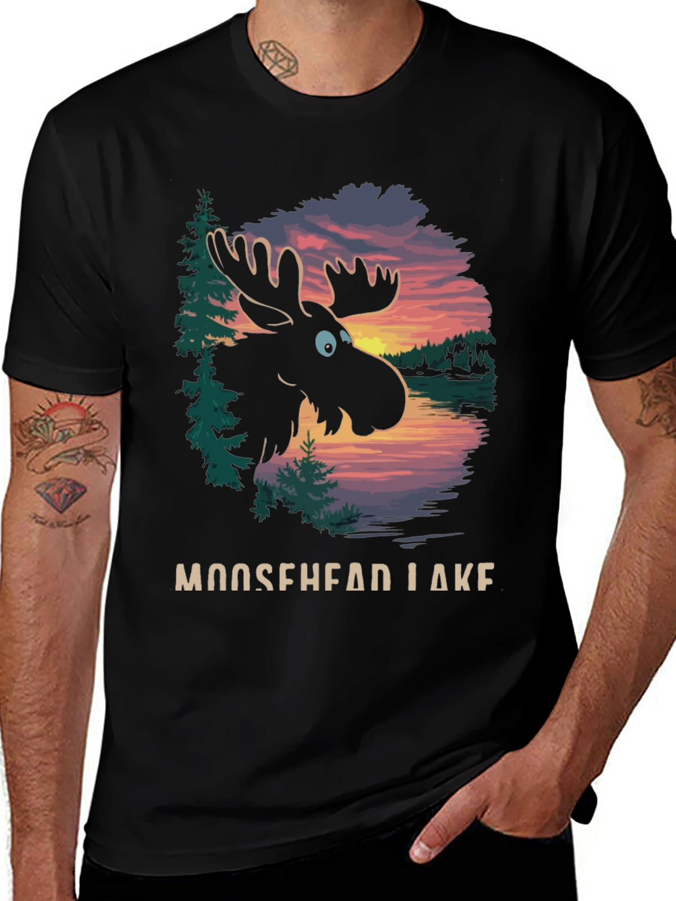 Variant 6 of Moosehead Lake Graphic Tee - Black Cotton T-Shirt