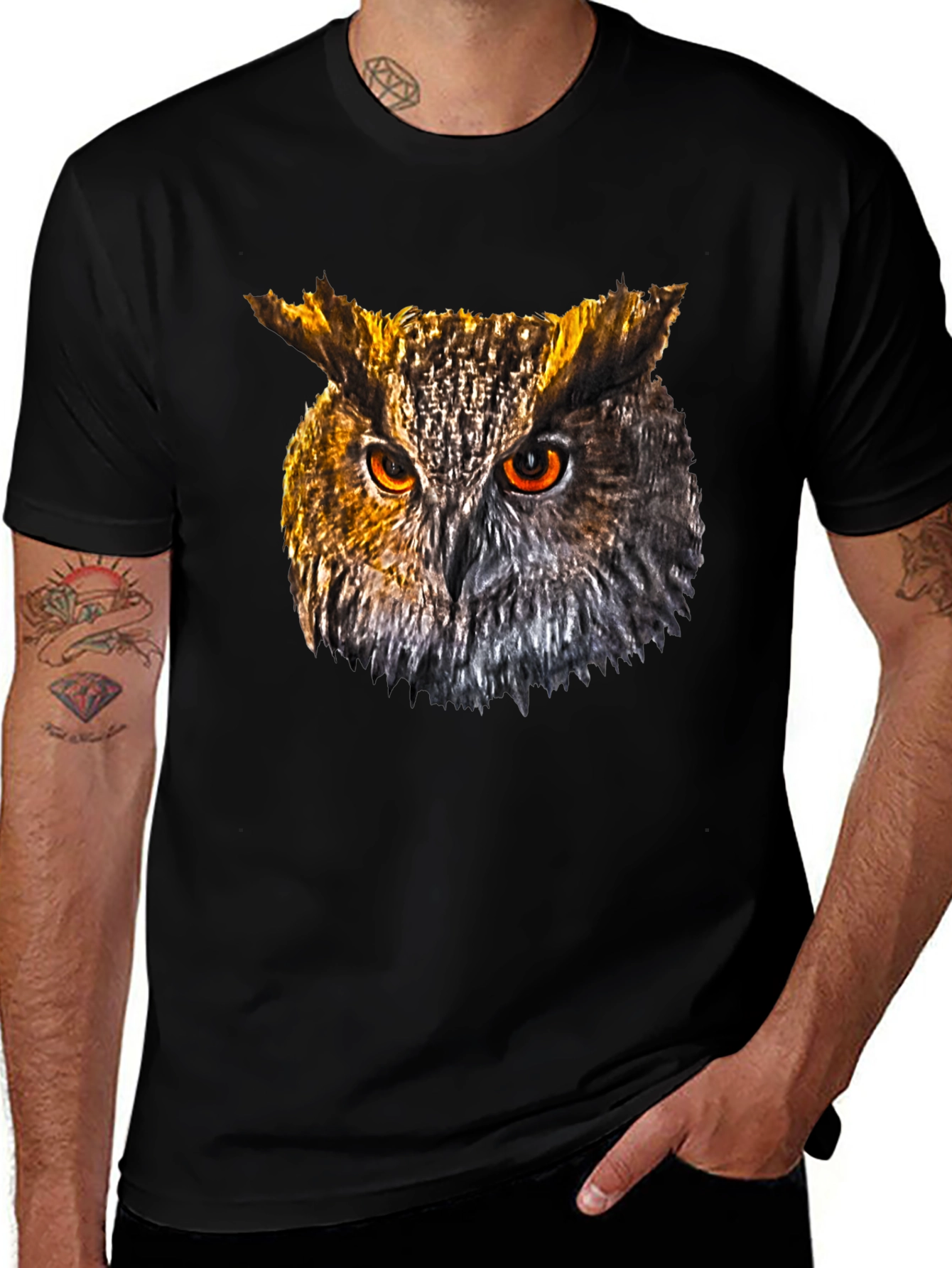 Variant 18 of Owl Head Graphic Print Black T-Shirt