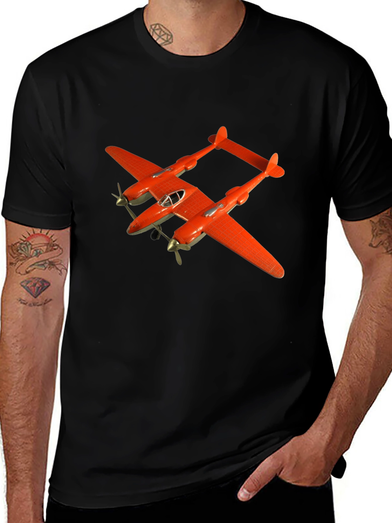 Variant 10 of Retro Plane T-Shirt - Black Cotton Tee