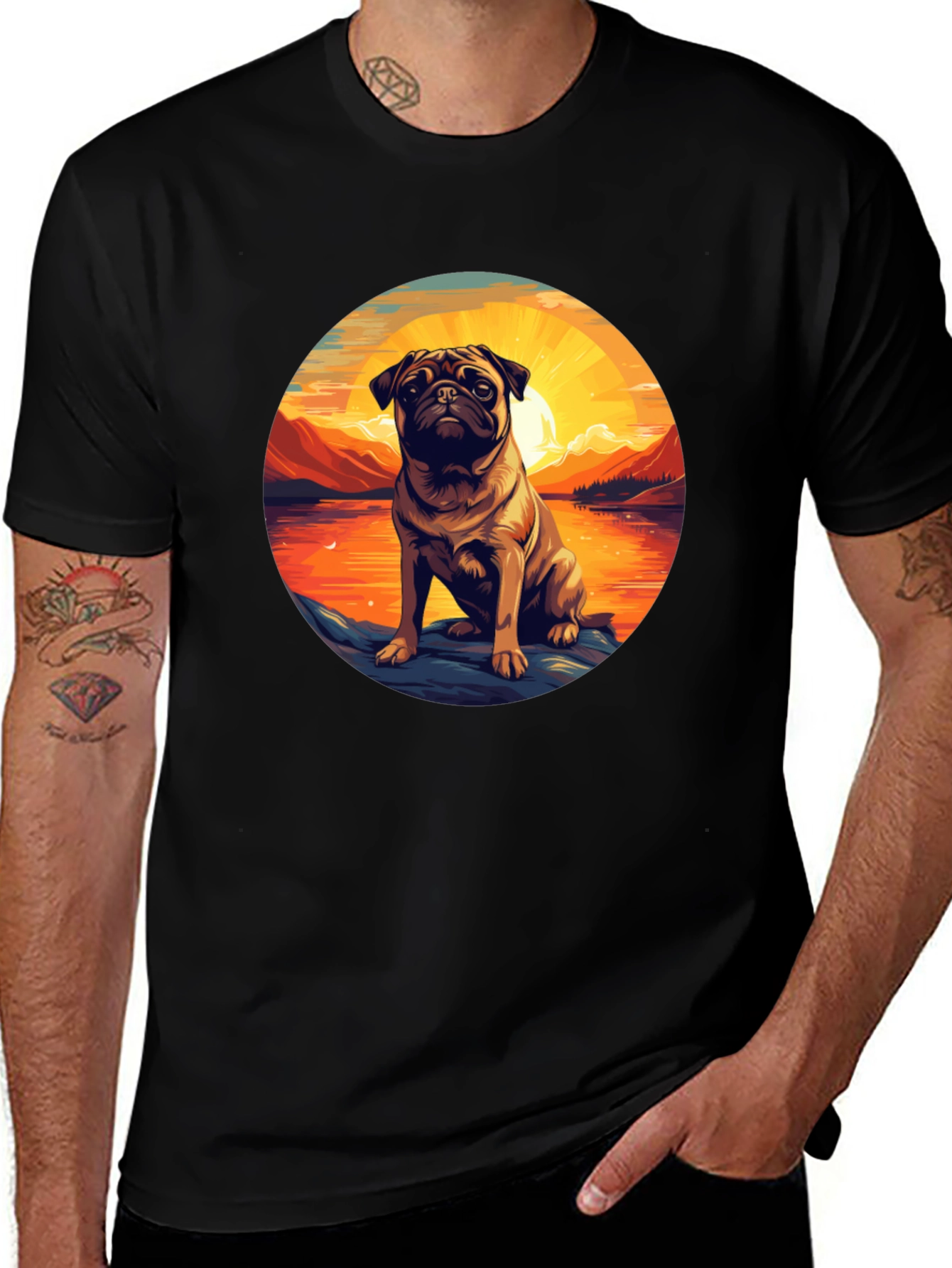 Variant 6 of Pug Sunset Graphic T-Shirt