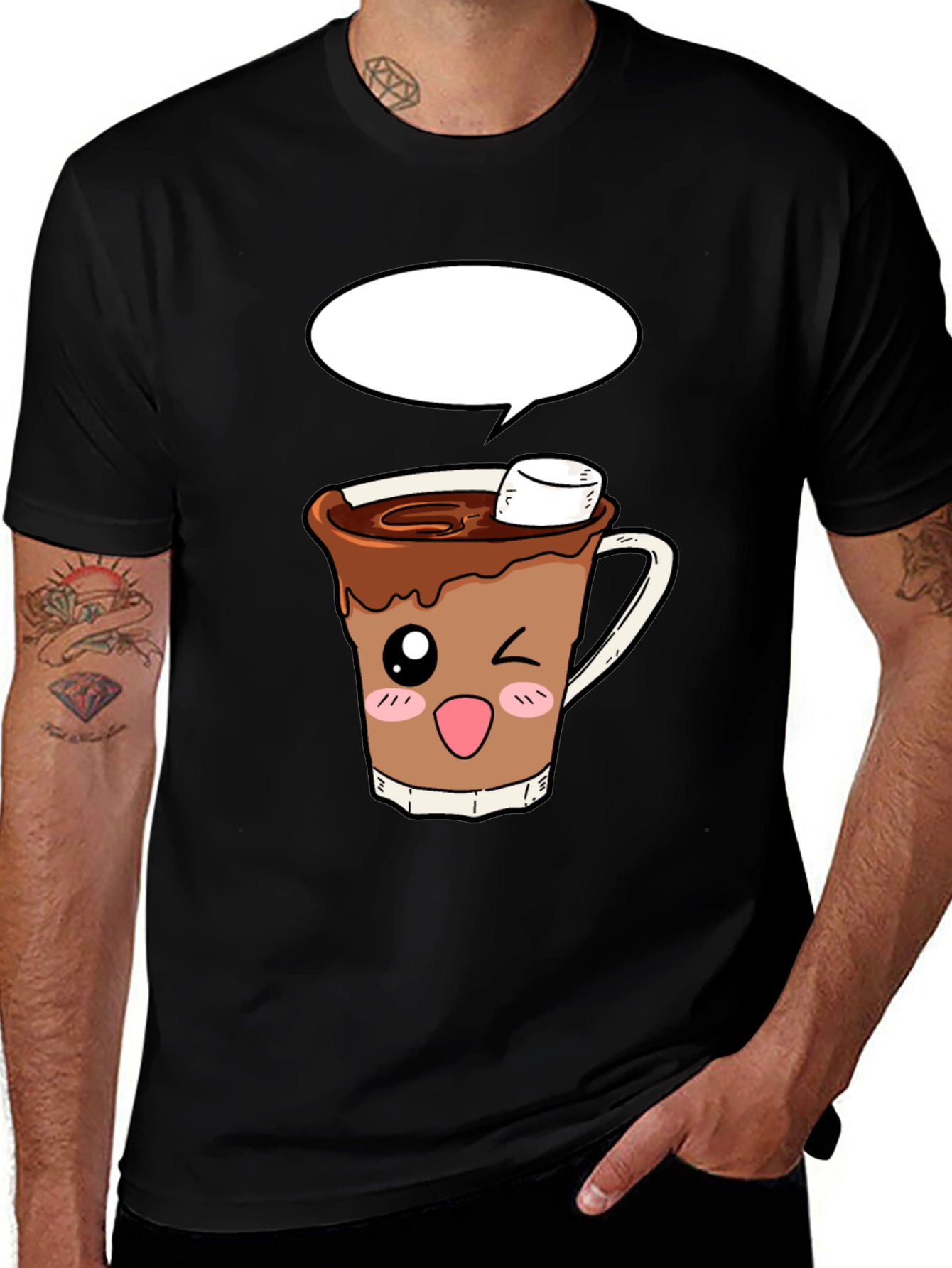 Cute Hot Chocolate Graphic Tee - Black Cotton Blend