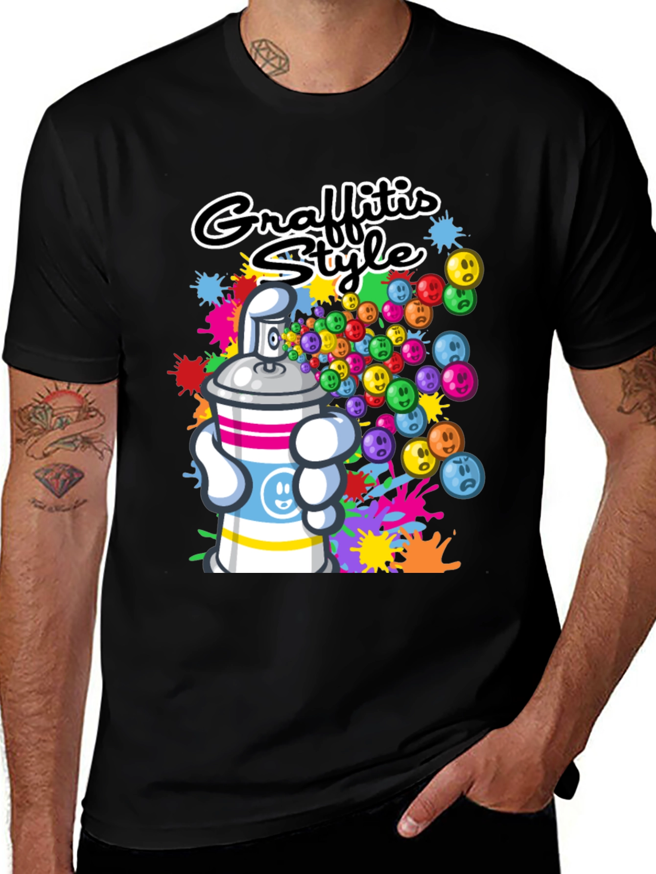 Variant 10 of Graffiti Style T-Shirt: Colorful Spray Can Design