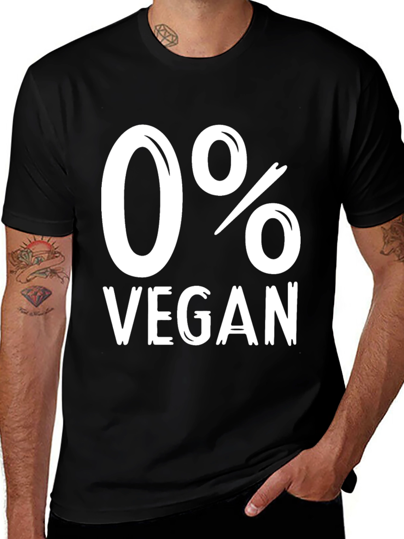 Humorous 0% Vegan Graphic Tee - Black