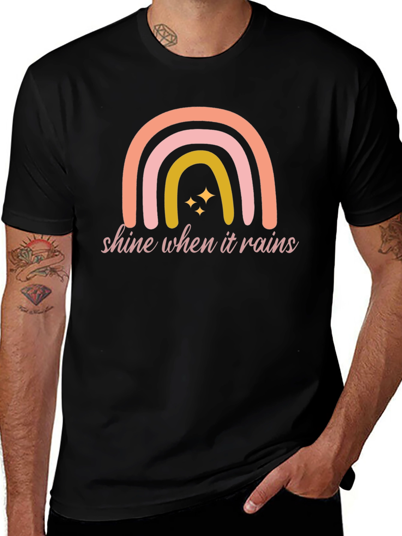 Shine When It Rains Graphic Tee - Trendy Rainbow Design