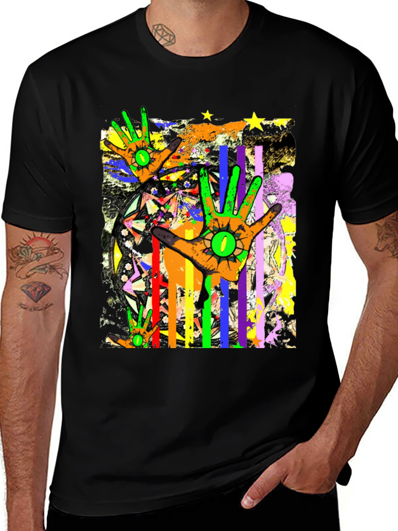 Variant 11 of Colorful Hands Graphic Black T-Shirt